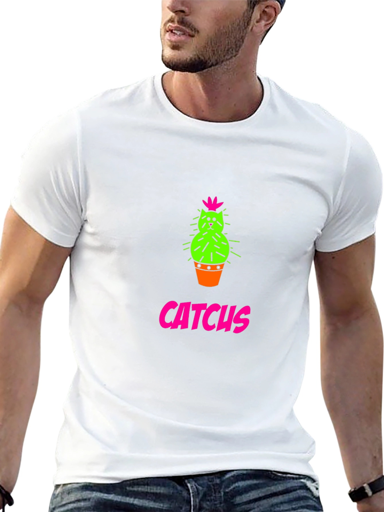 CATCHUS Cactus Cat Graphic T-Shirt - Black