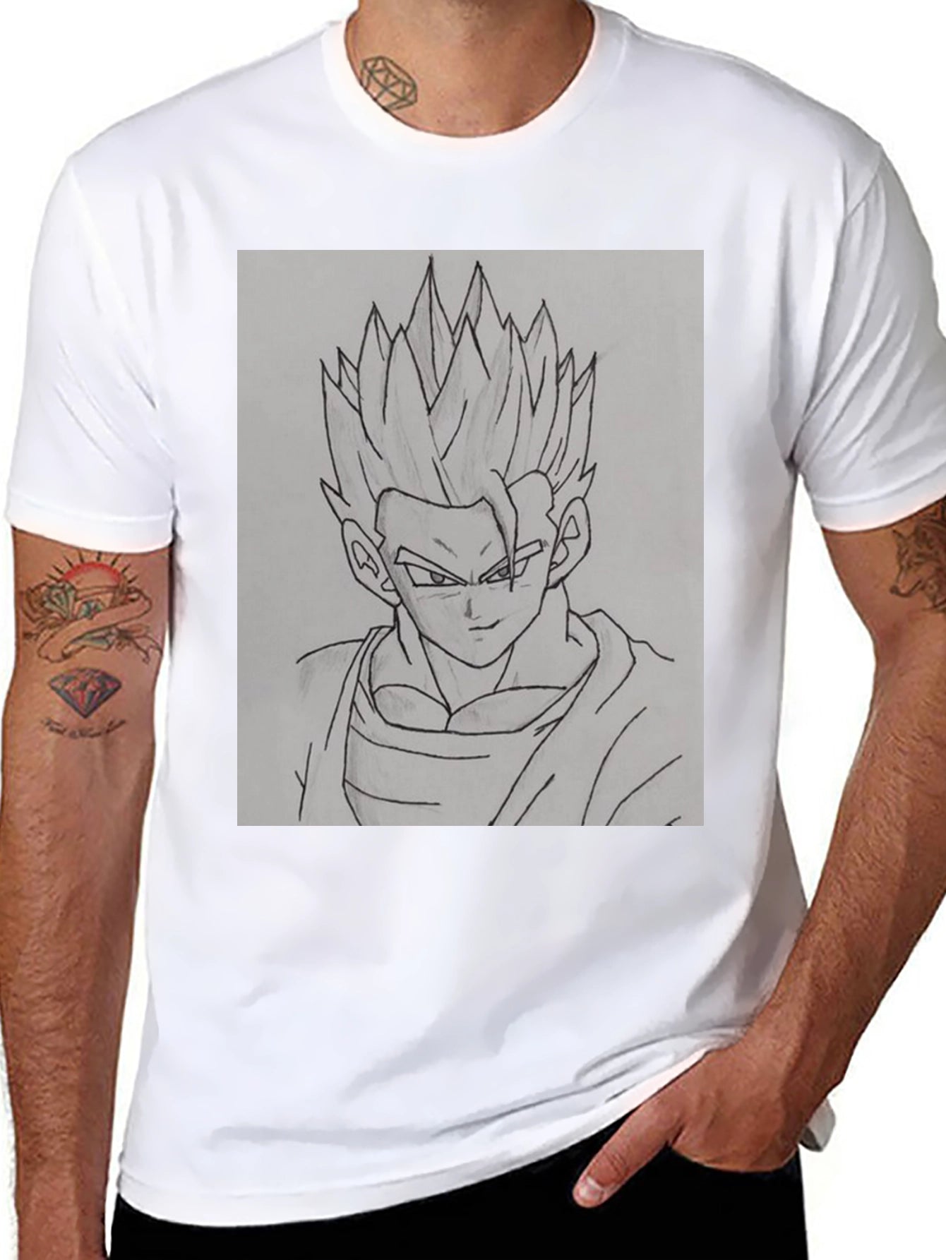 Anime Character Sketch Black T-Shirt
