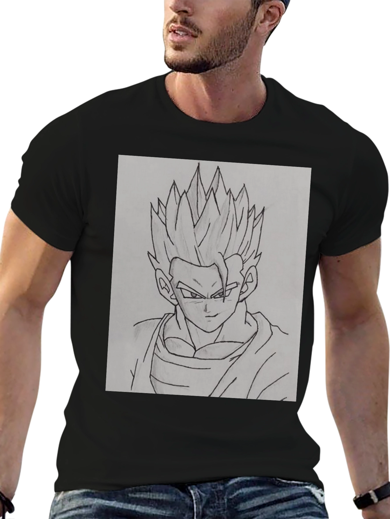 Anime Character Sketch Black T-Shirt