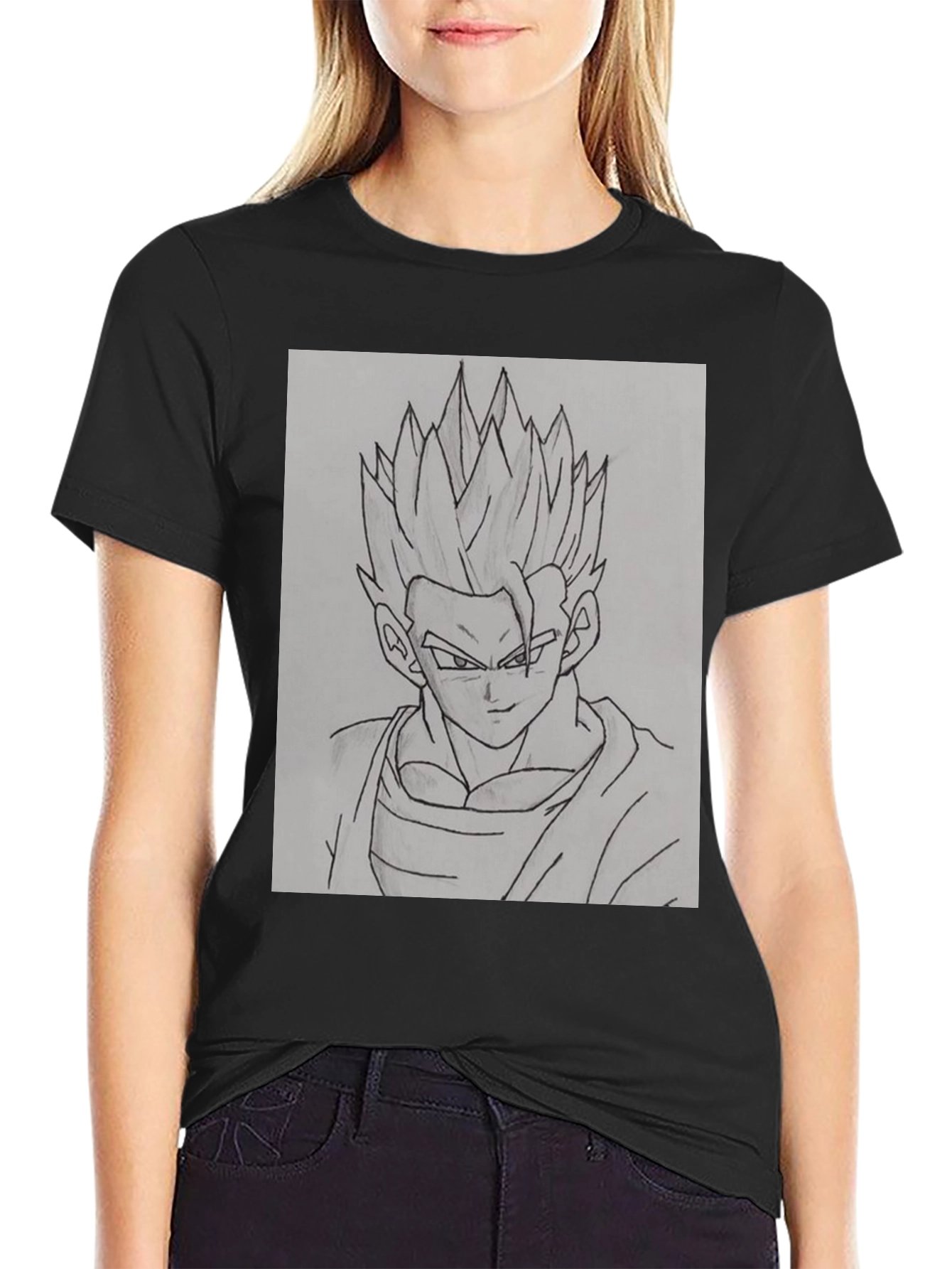 Anime Character Sketch Black T-Shirt