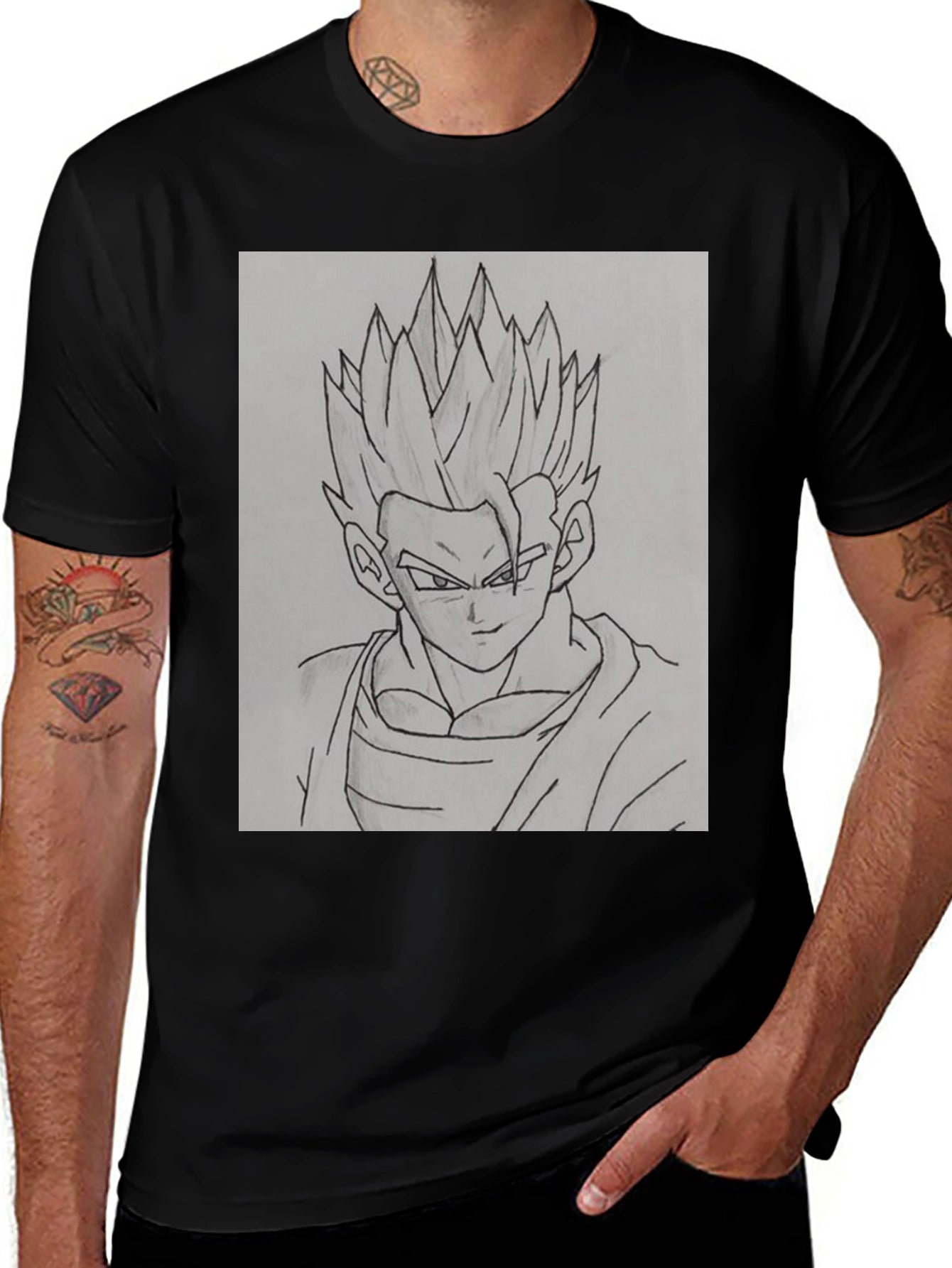 Anime Character Sketch Black T-Shirt