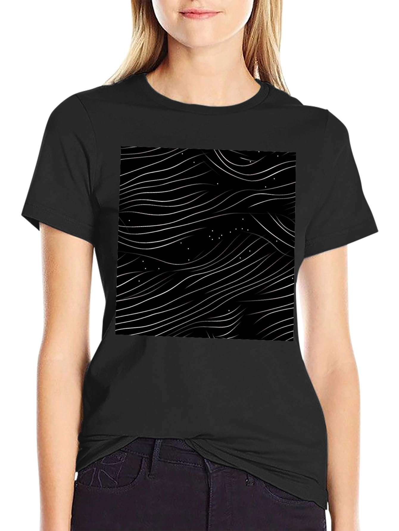 Abstract Wave Pattern Black T-Shirt
