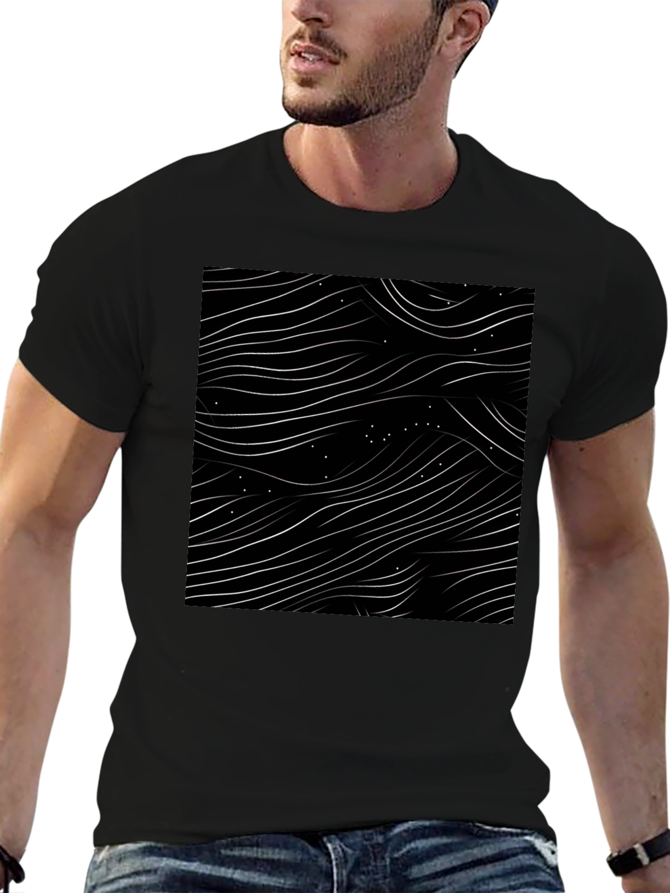 Abstract Wave Pattern Black T-Shirt