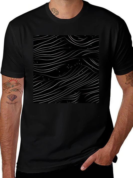 Abstract Wave Pattern Black T-Shirt