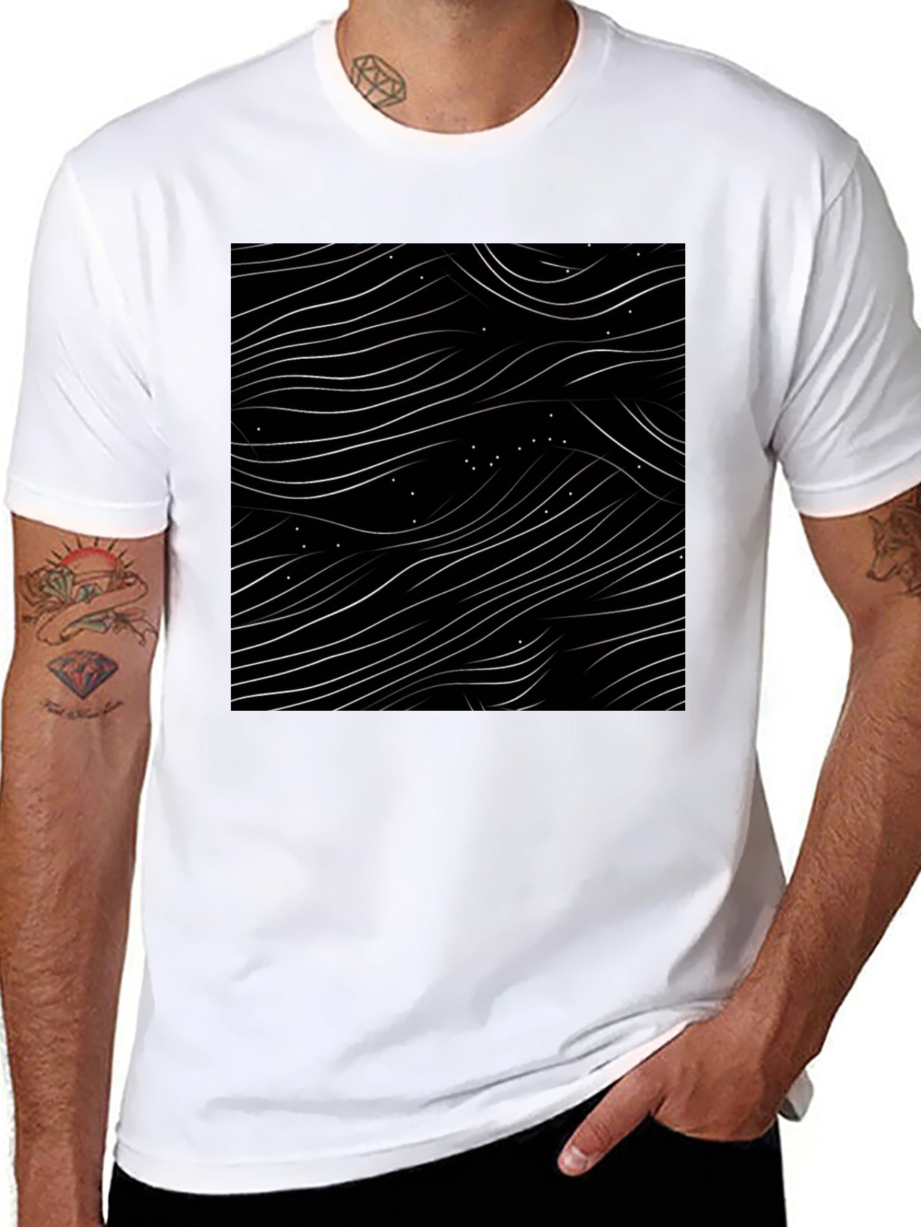 Abstract Wave Pattern Black T-Shirt