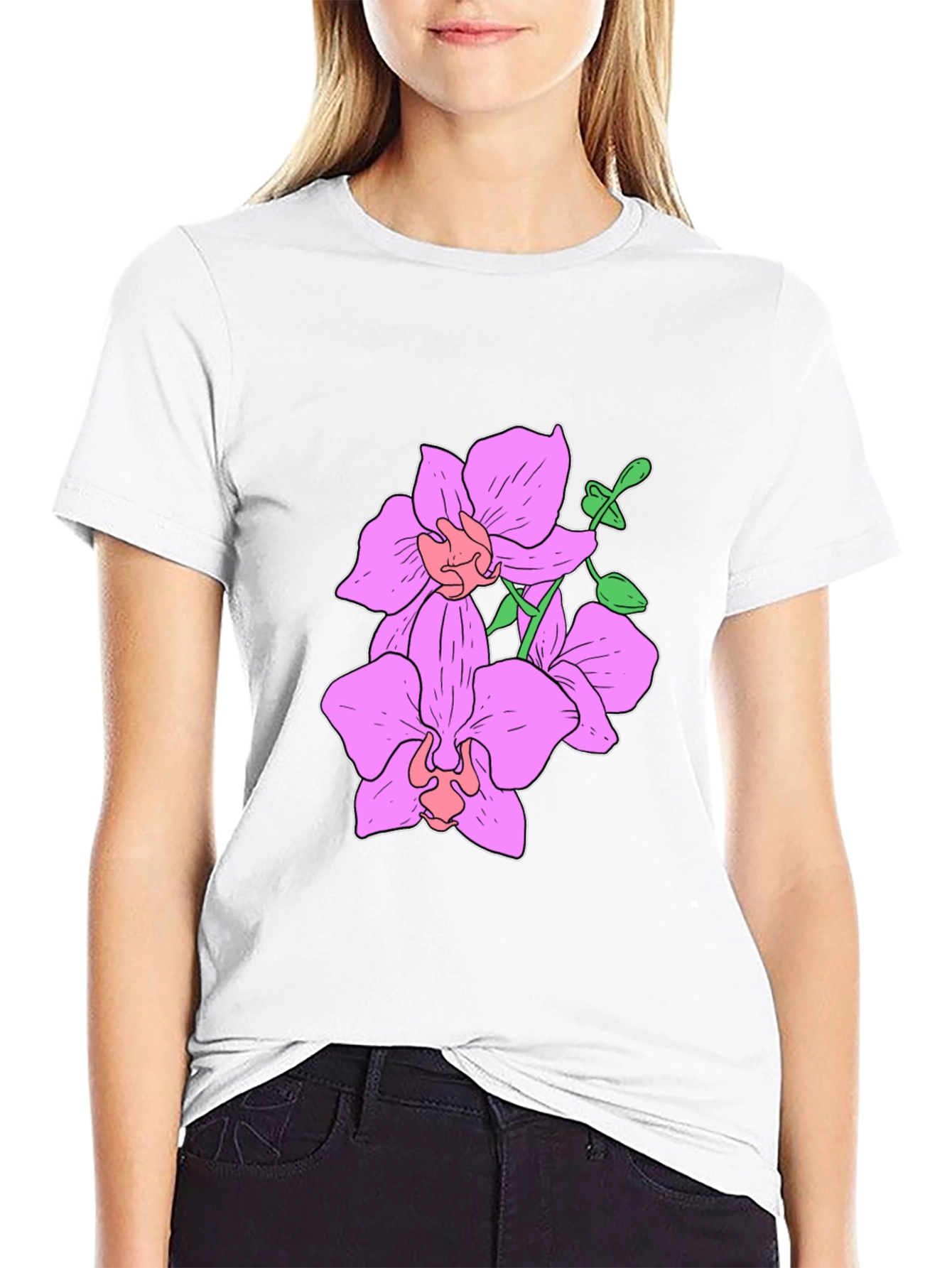 Floral Orchid Graphic Tee - Black