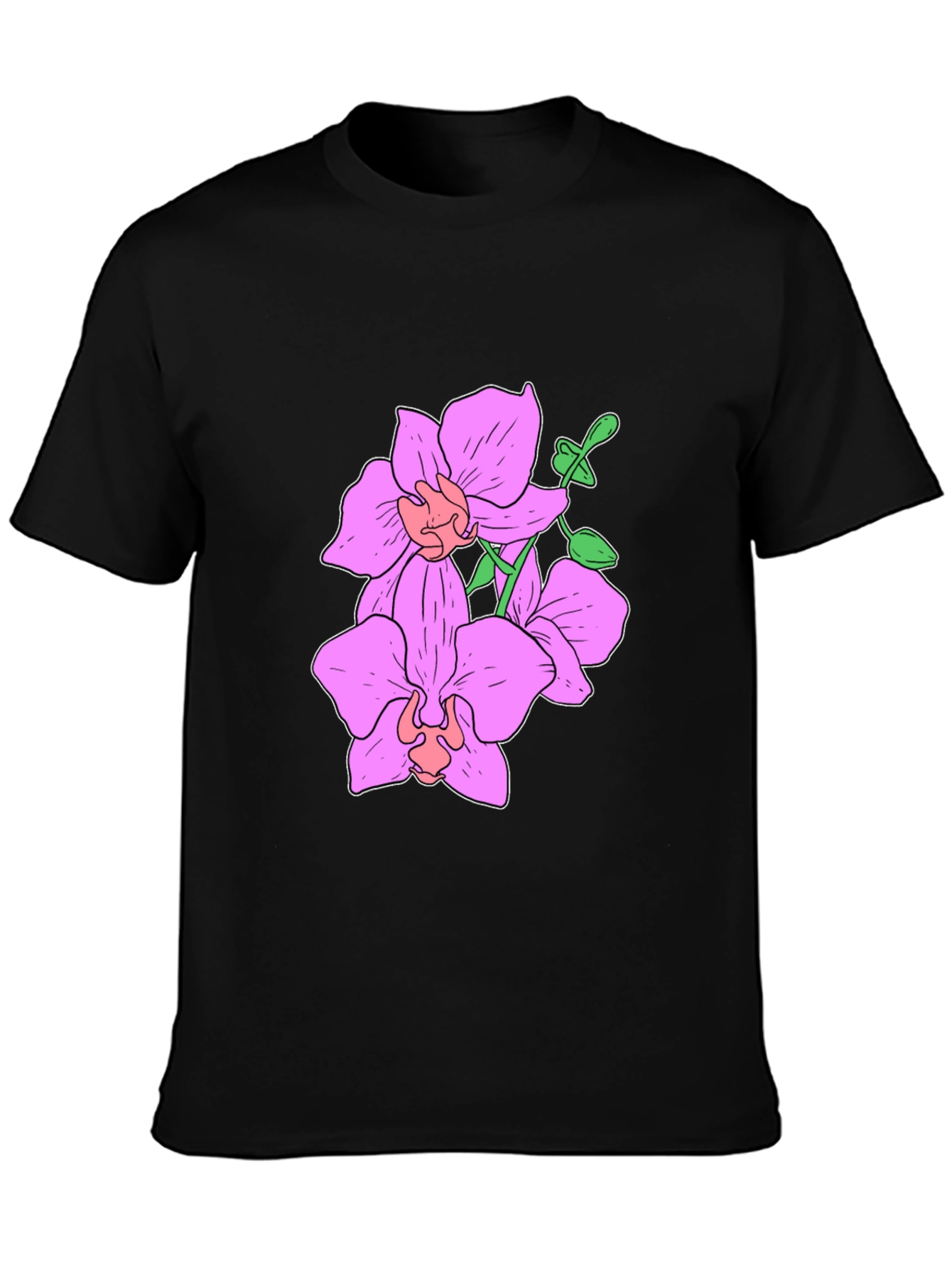 Floral Orchid Graphic Tee - Black