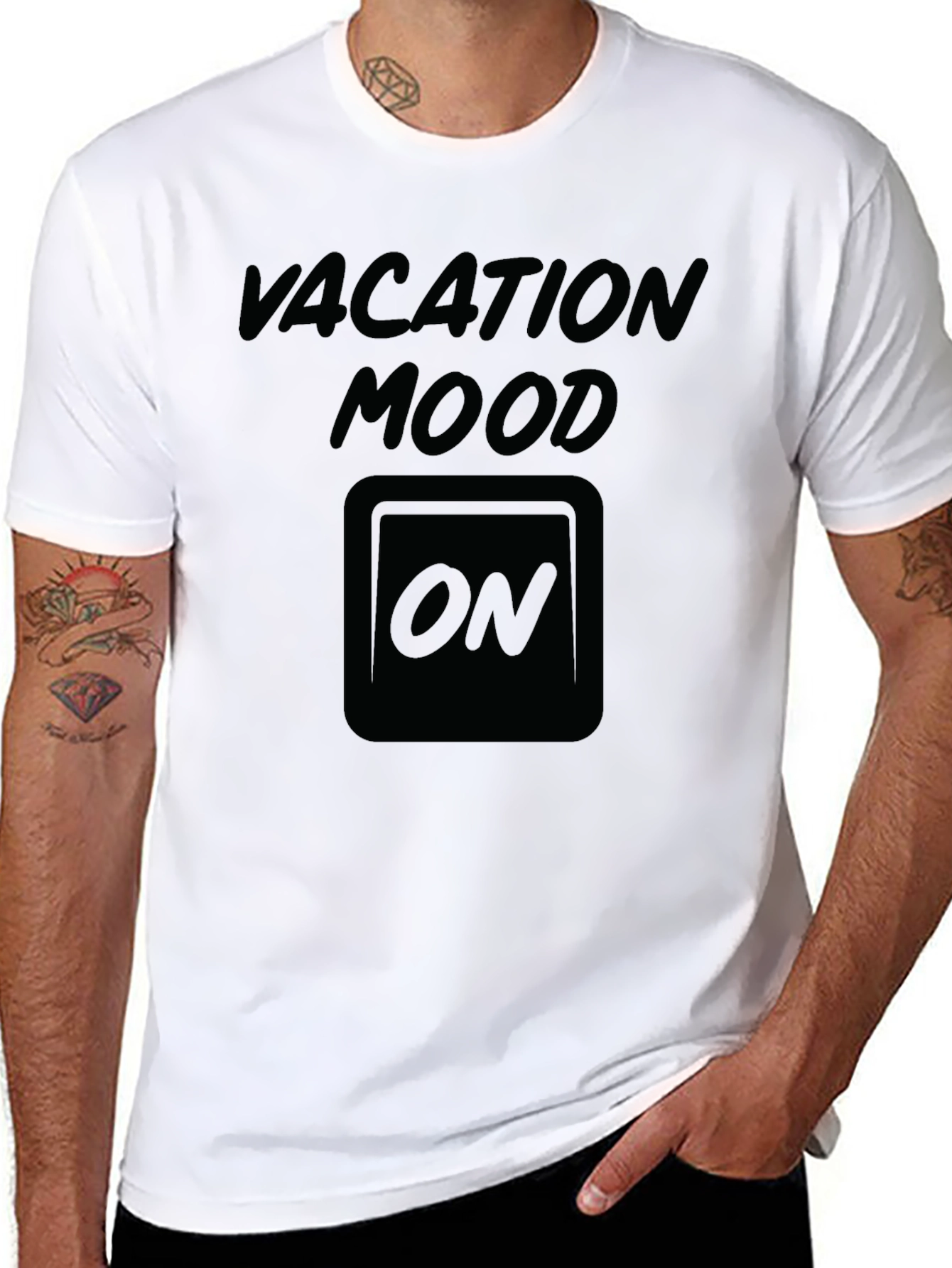 Vacation Mood On T-Shirt - Stylish Black Tee