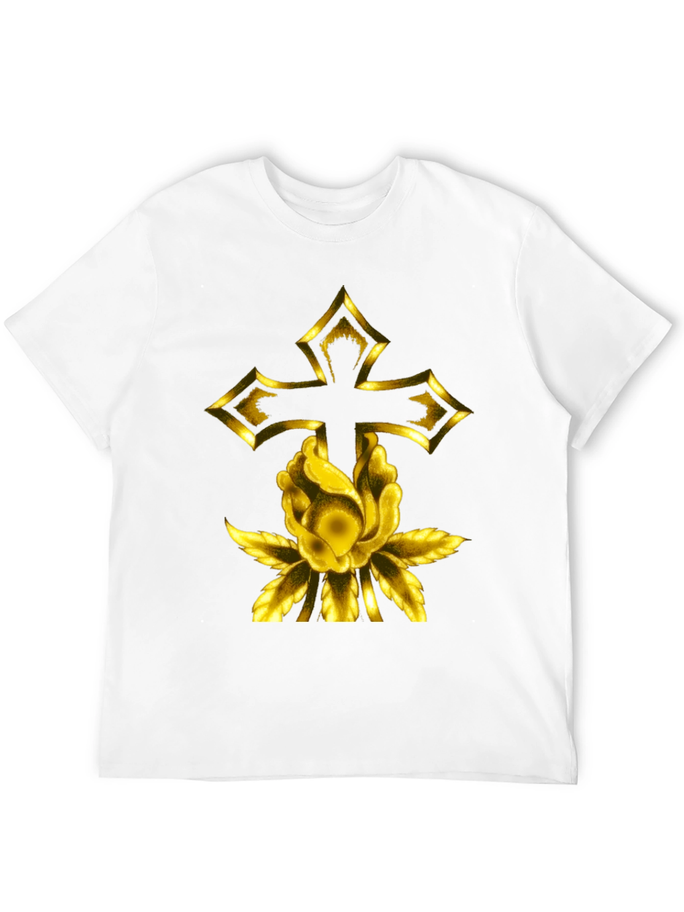 Gold Cross & Rose Black T-Shirt