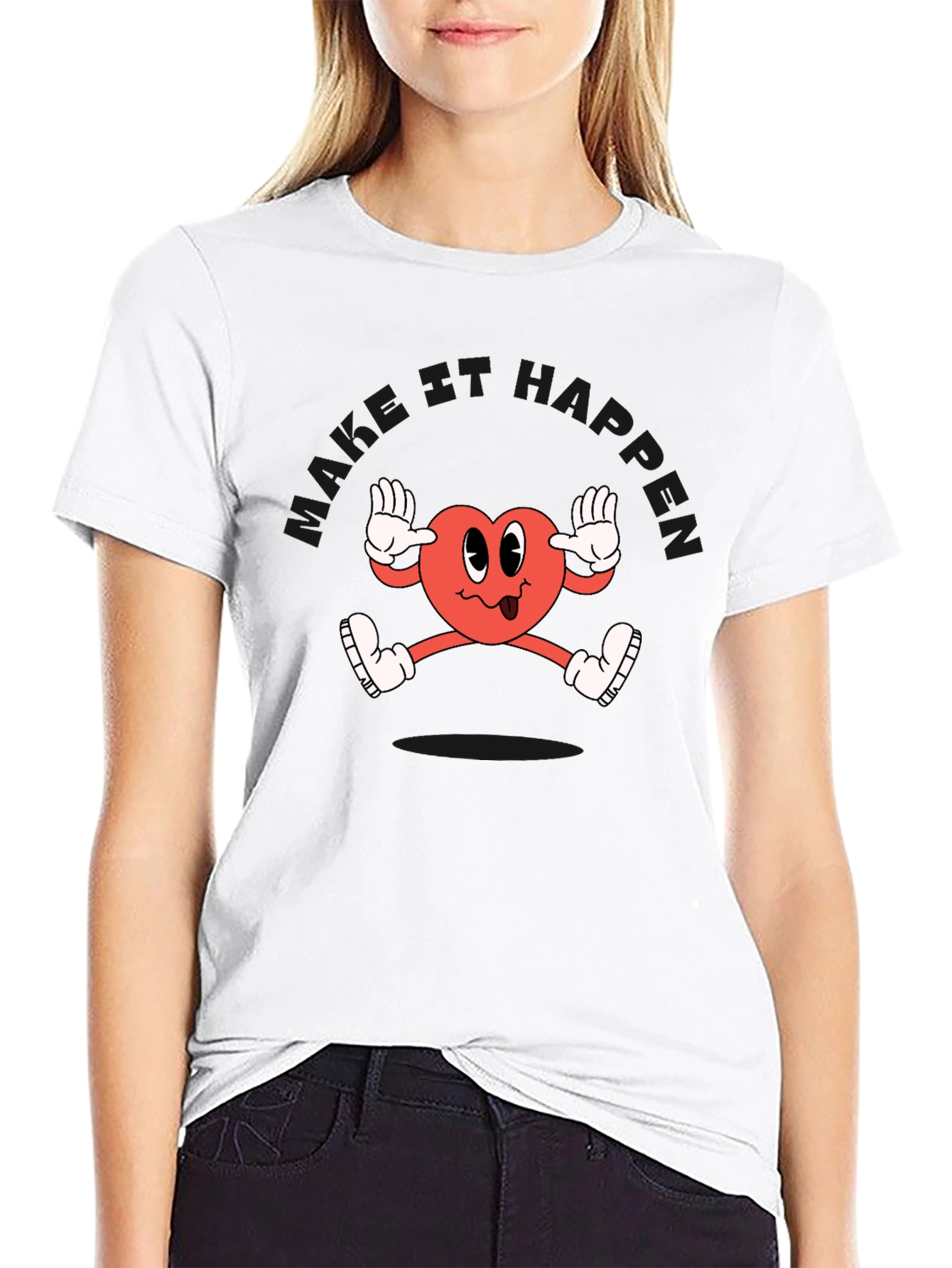 Funky Heart Cartoon Black T-Shirt