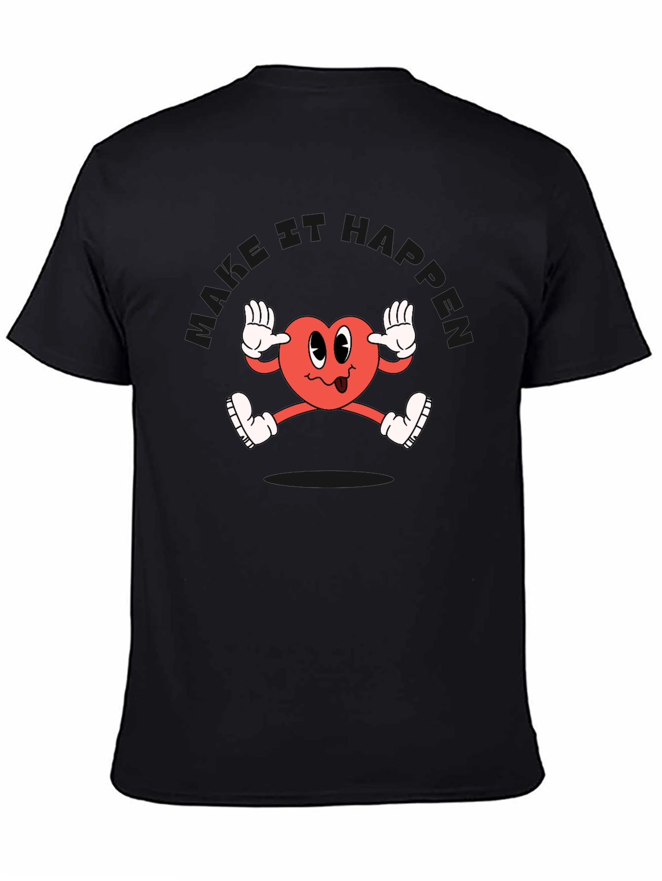 Funky Heart Cartoon Black T-Shirt