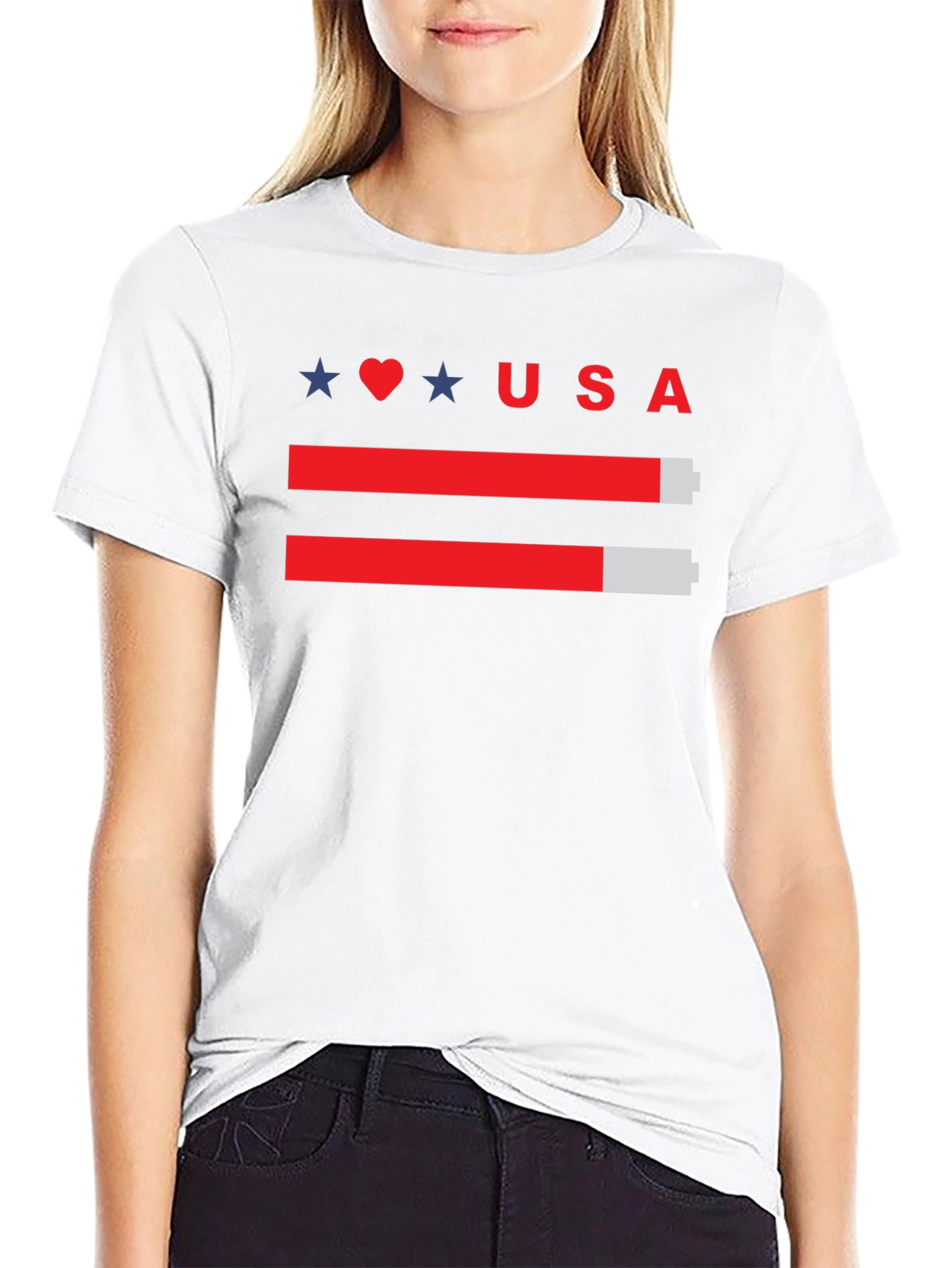 USA Battery Level T-Shirt - Patriotic Design
