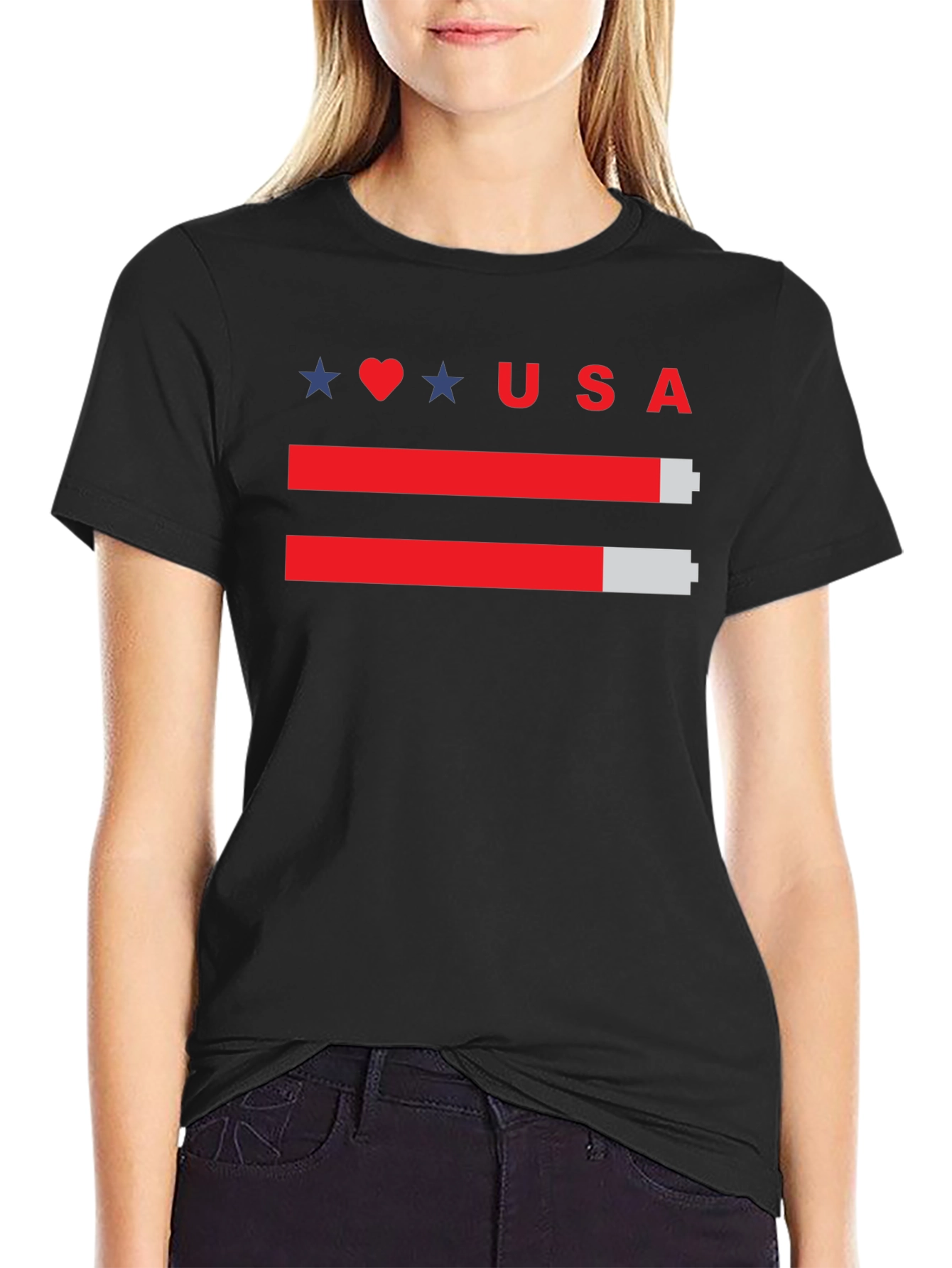 USA Battery Level T-Shirt - Patriotic Design