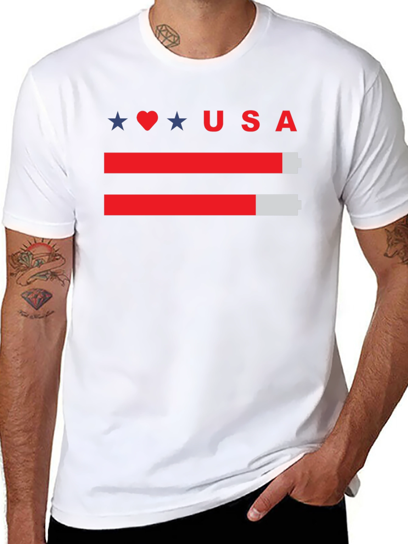 USA Battery Level T-Shirt - Patriotic Design