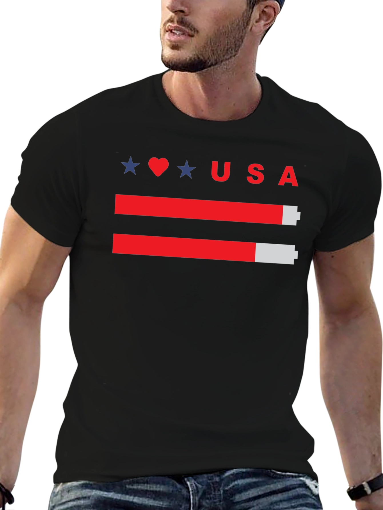 USA Battery Level T-Shirt - Patriotic Design