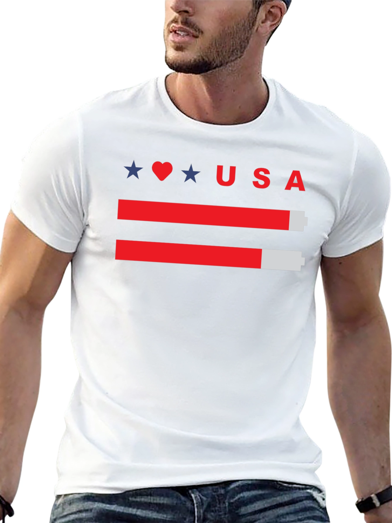 USA Battery Level T-Shirt - Patriotic Design