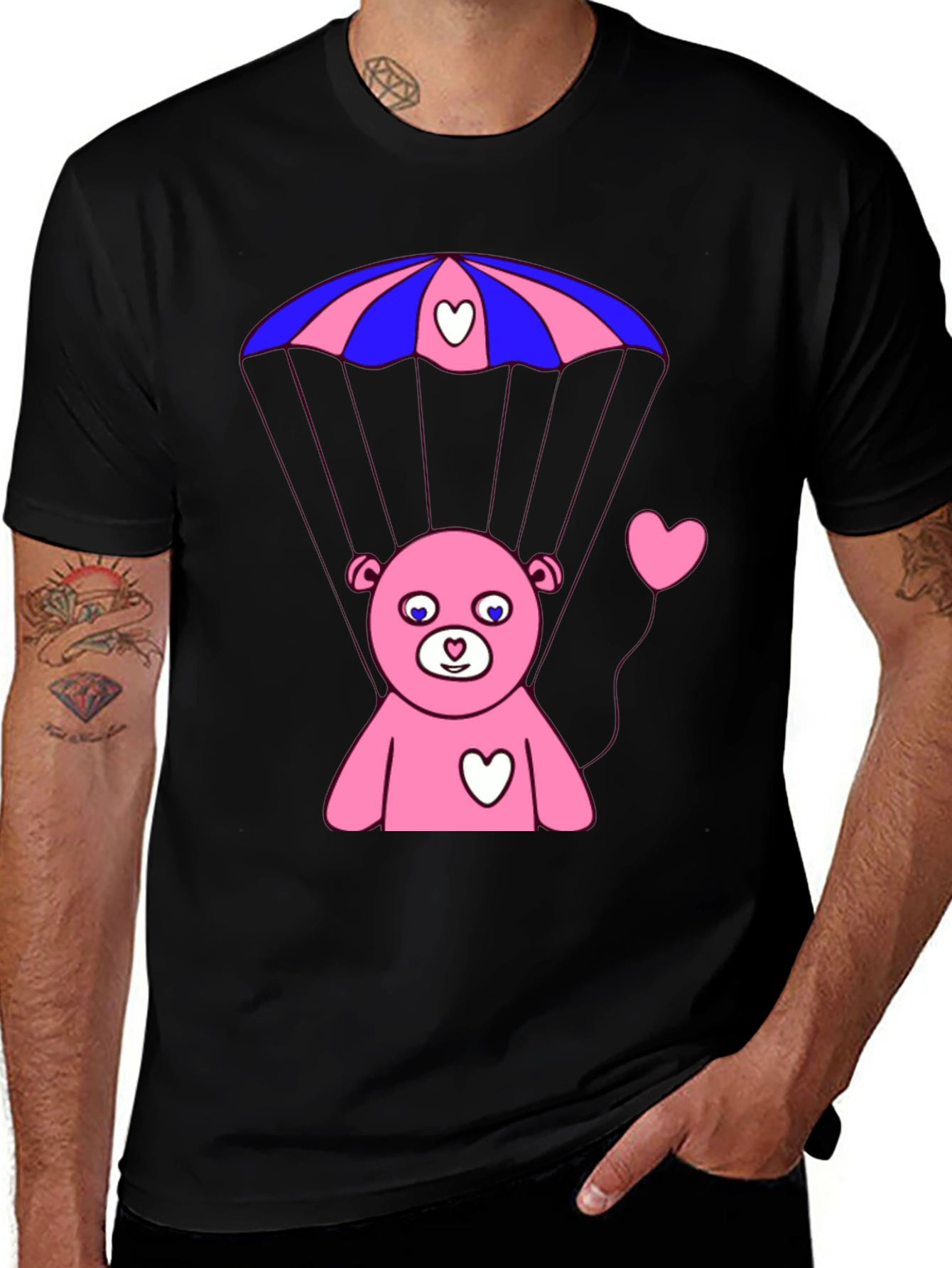 Bear Parachute T-Shirt - Black Graphic Tee