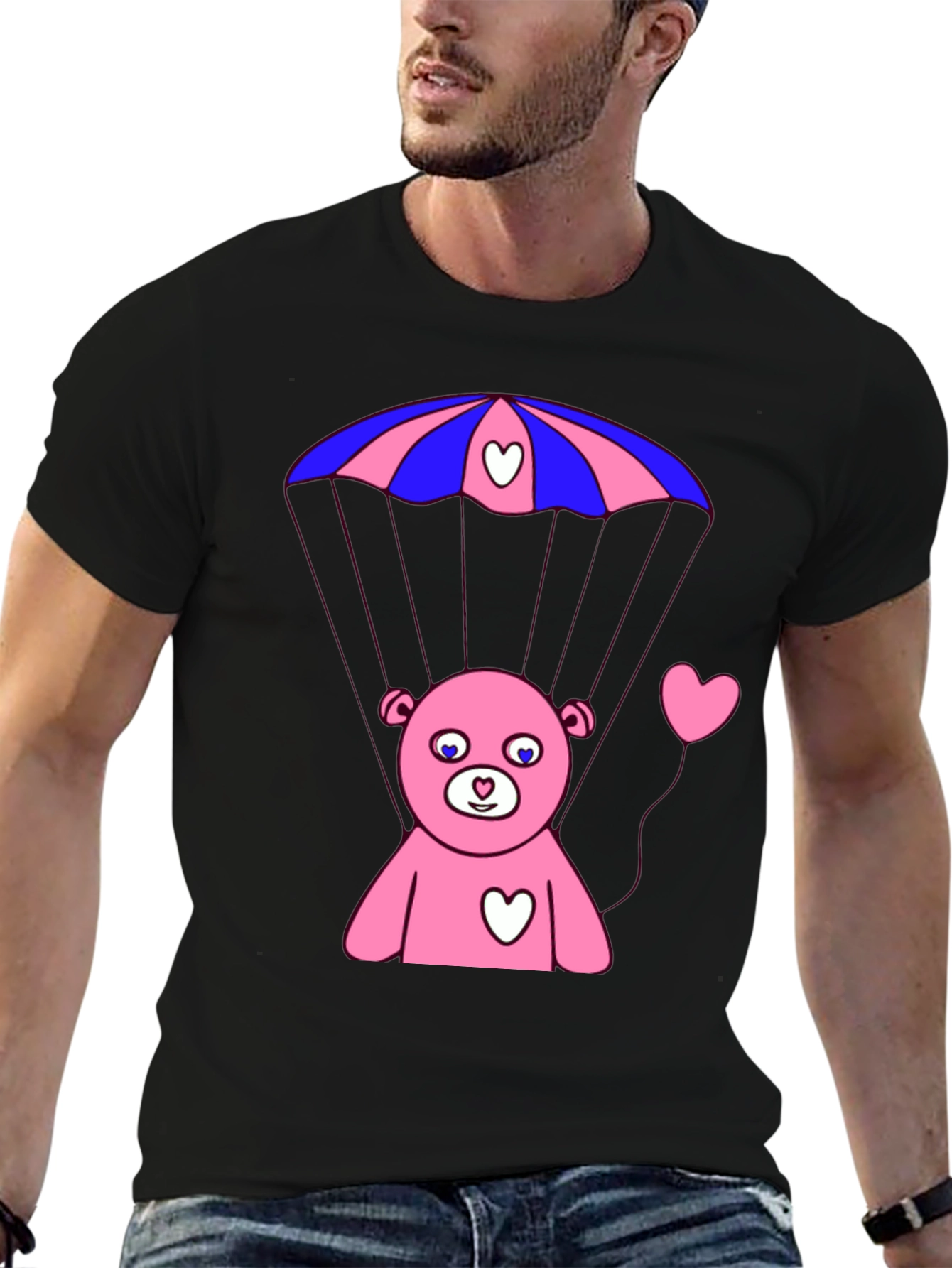 Bear Parachute T-Shirt - Black Graphic Tee