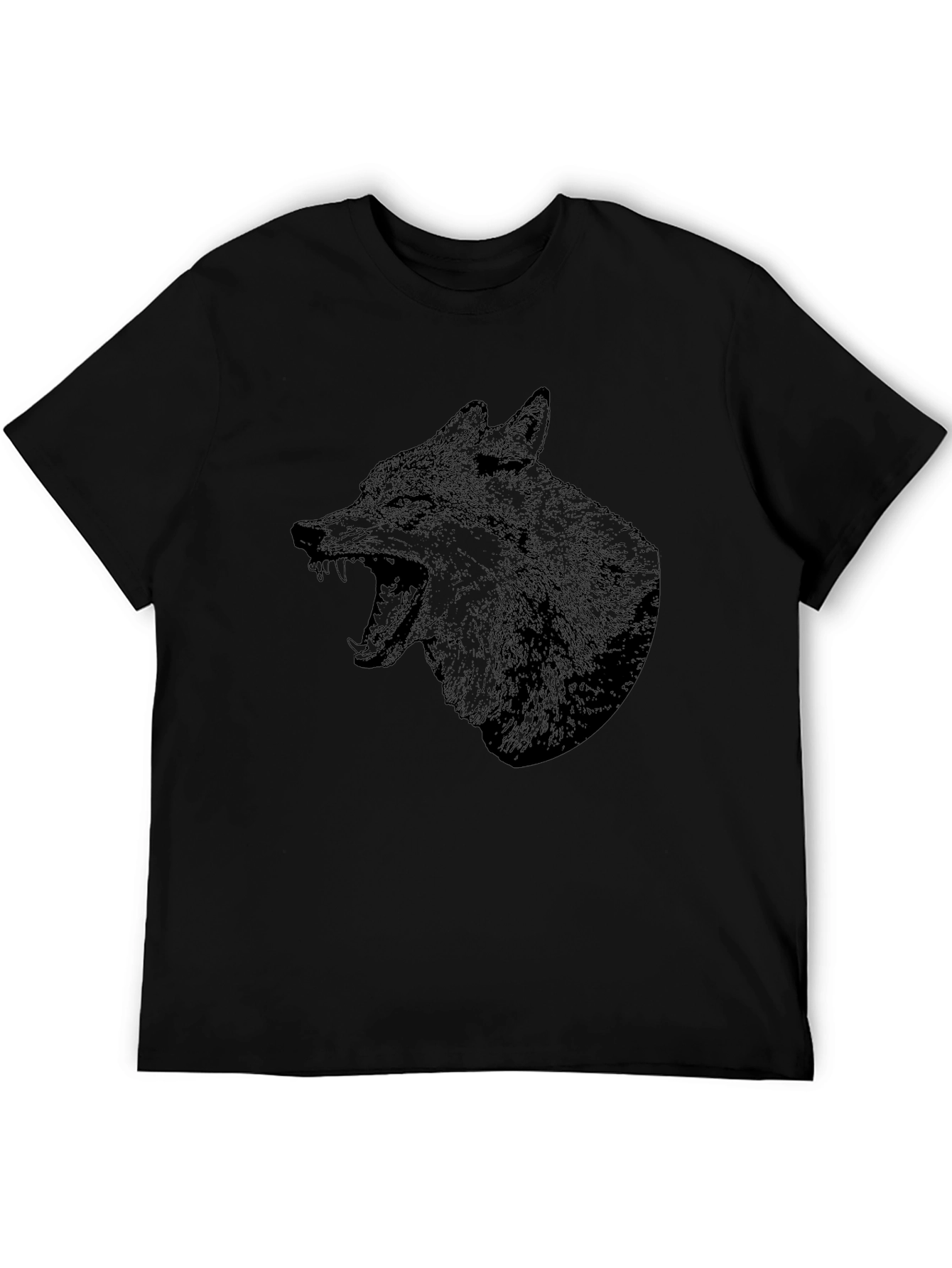 Mens Black T-Shirt with Wolf Graphic Print