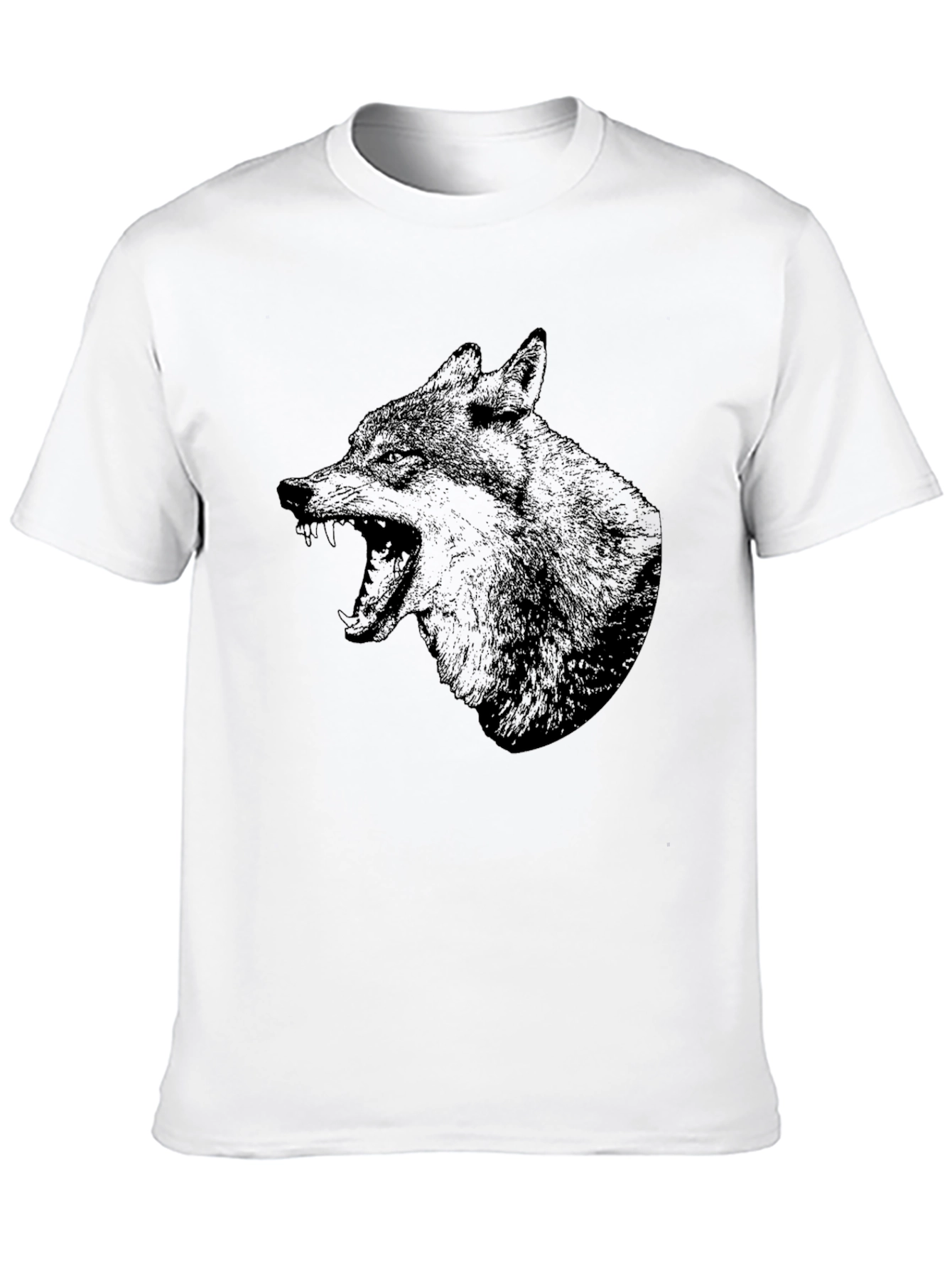 Mens Black T-Shirt with Wolf Graphic Print