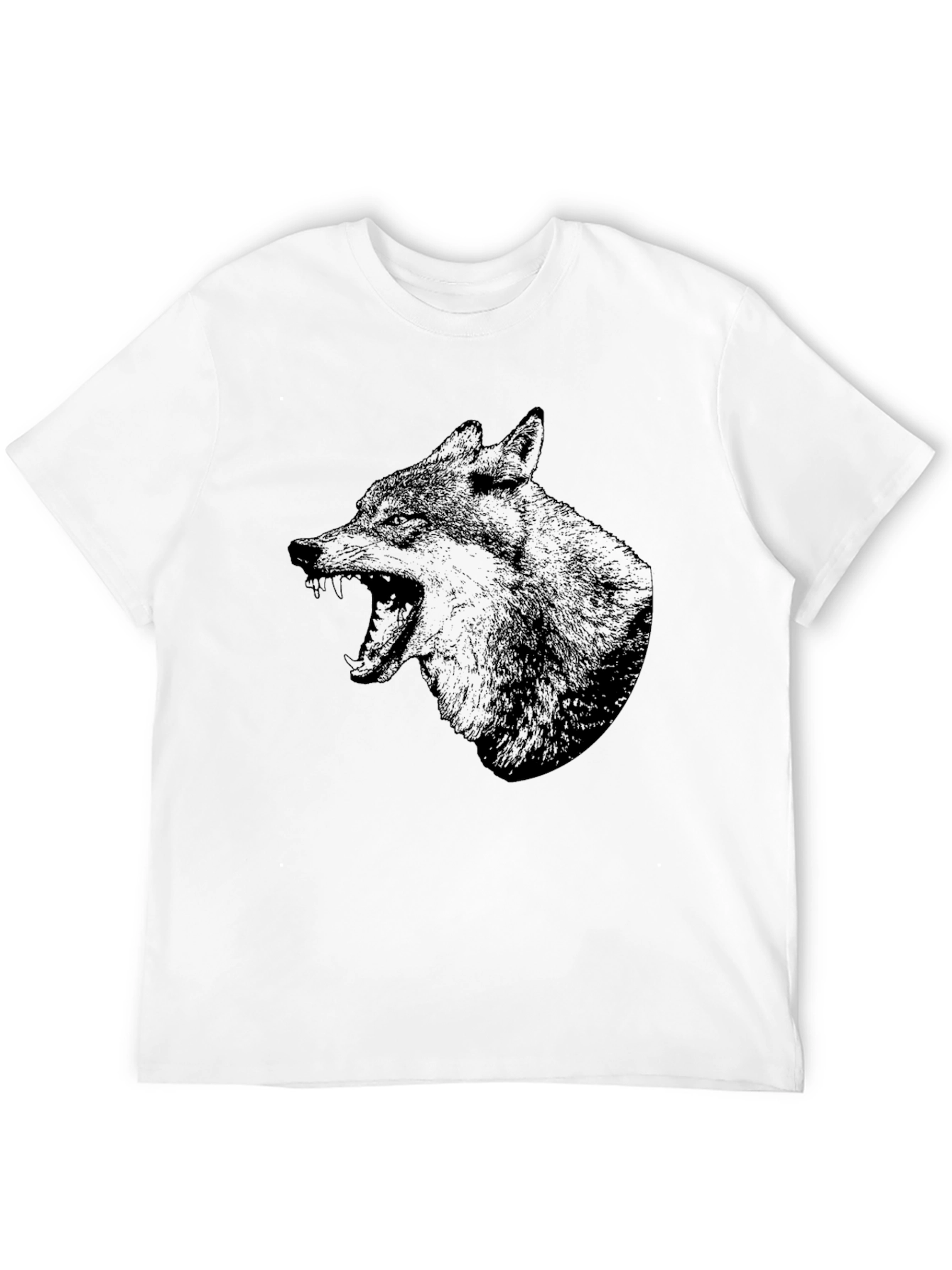 Mens Black T-Shirt with Wolf Graphic Print