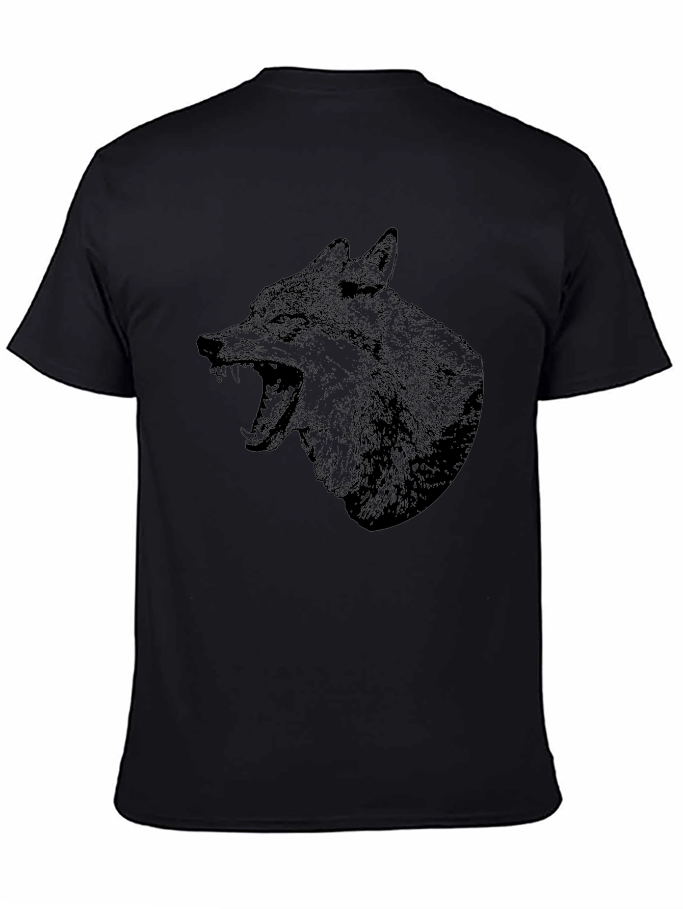 Mens Black T-Shirt with Wolf Graphic Print