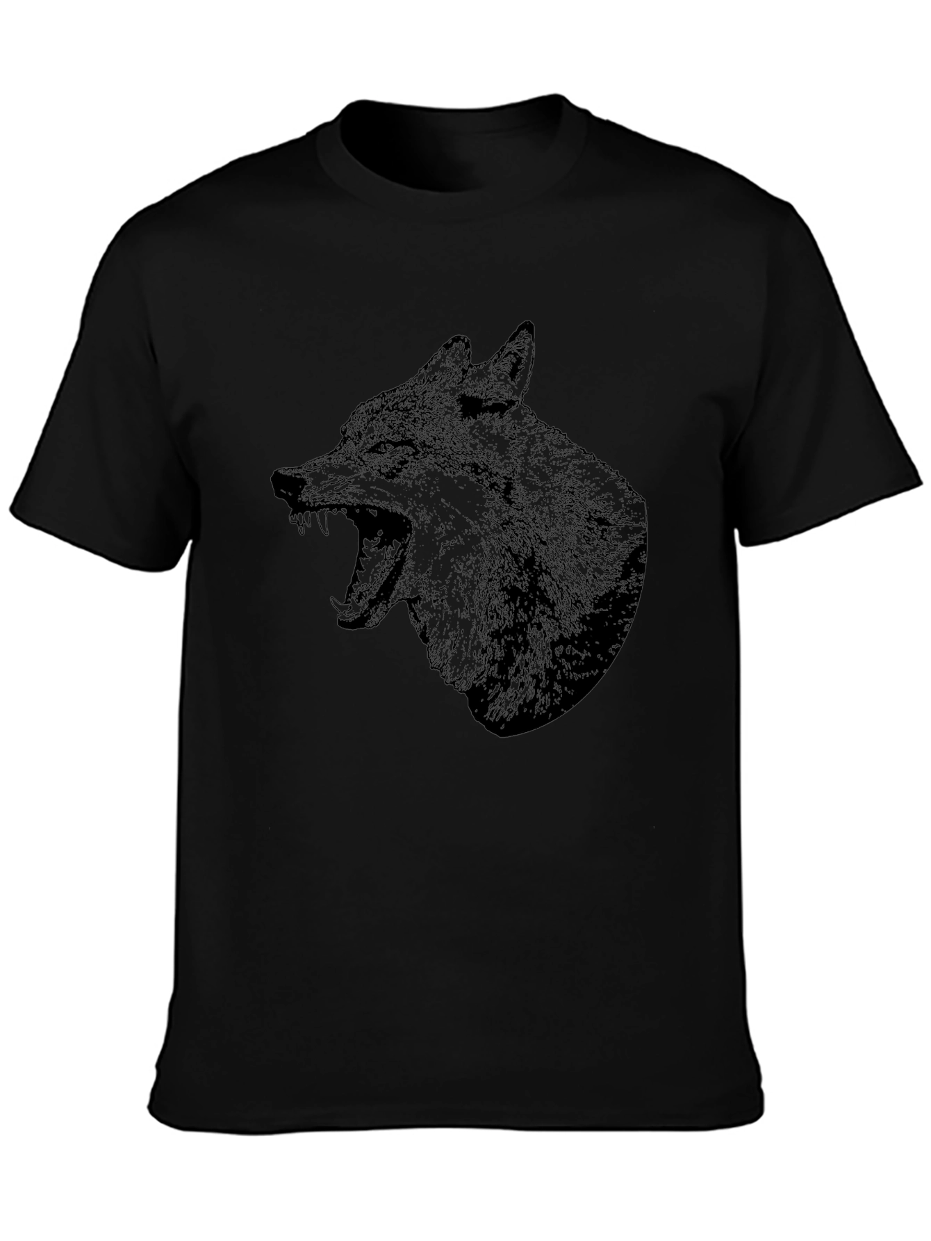 Mens Black T-Shirt with Wolf Graphic Print