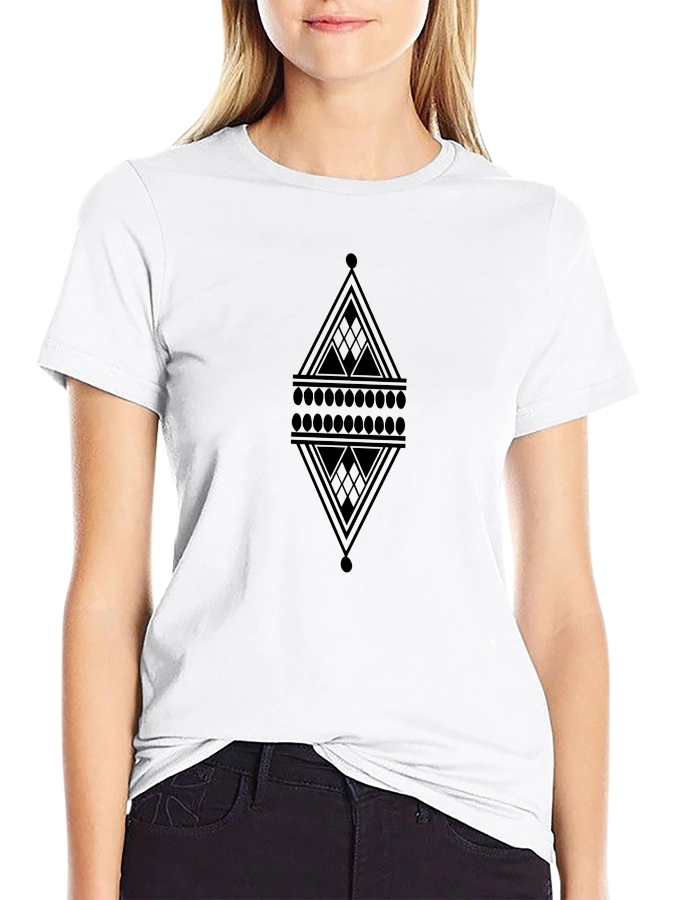 Mens Black Graphic Tee - Abstract Diamond Design