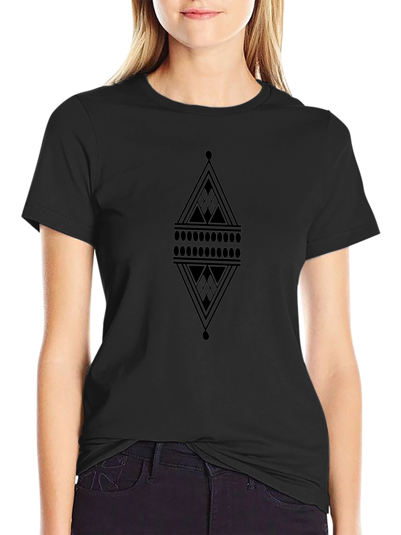 Mens Black Graphic Tee - Abstract Diamond Design