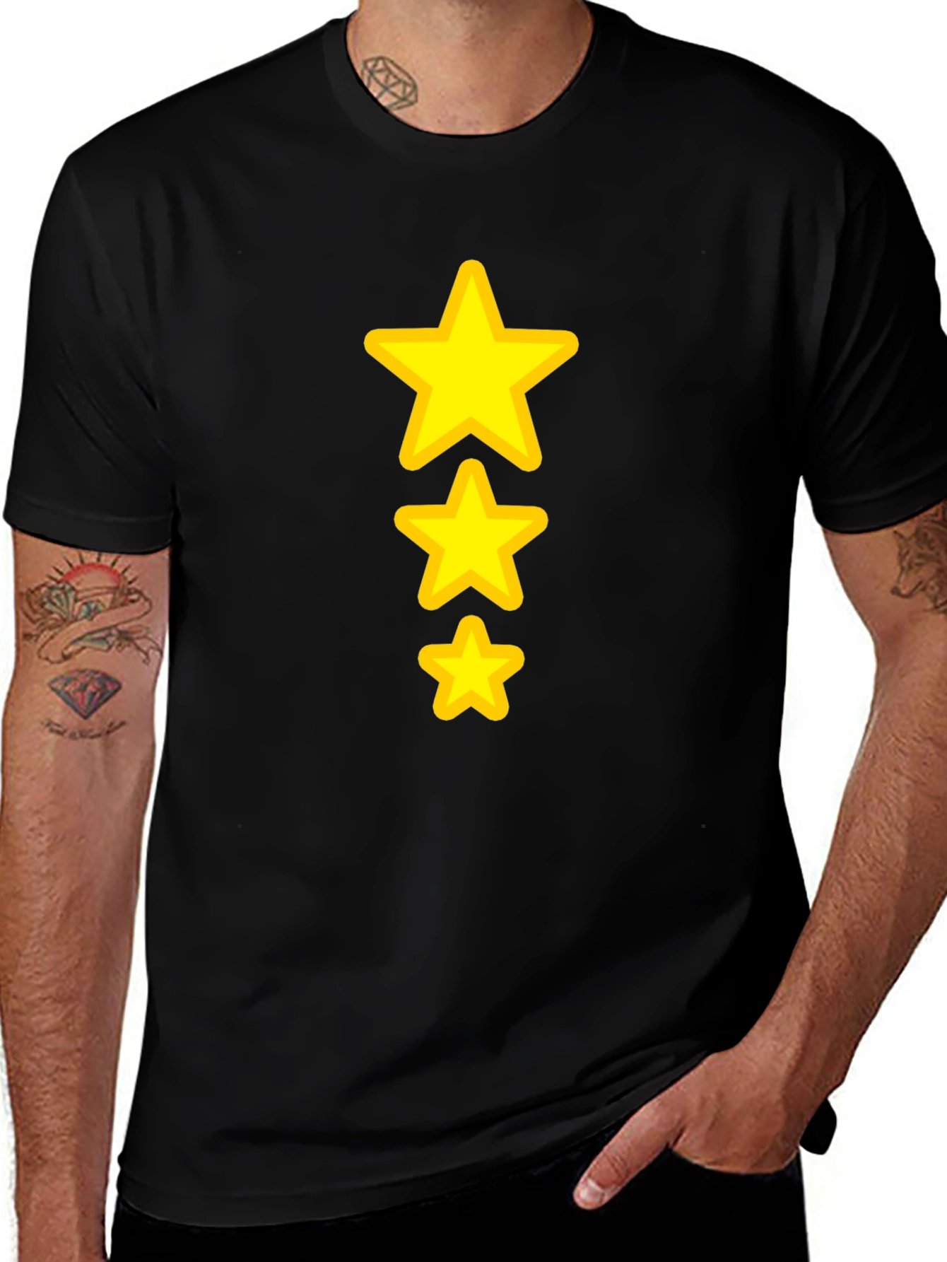 Black Tee with Three Yellow Stars