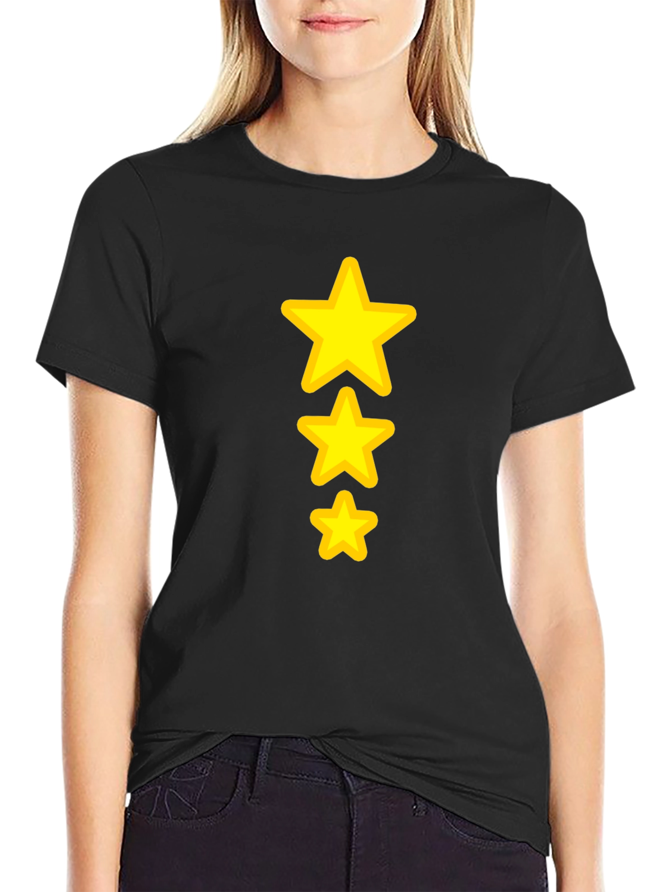 Black Tee with Three Yellow Stars