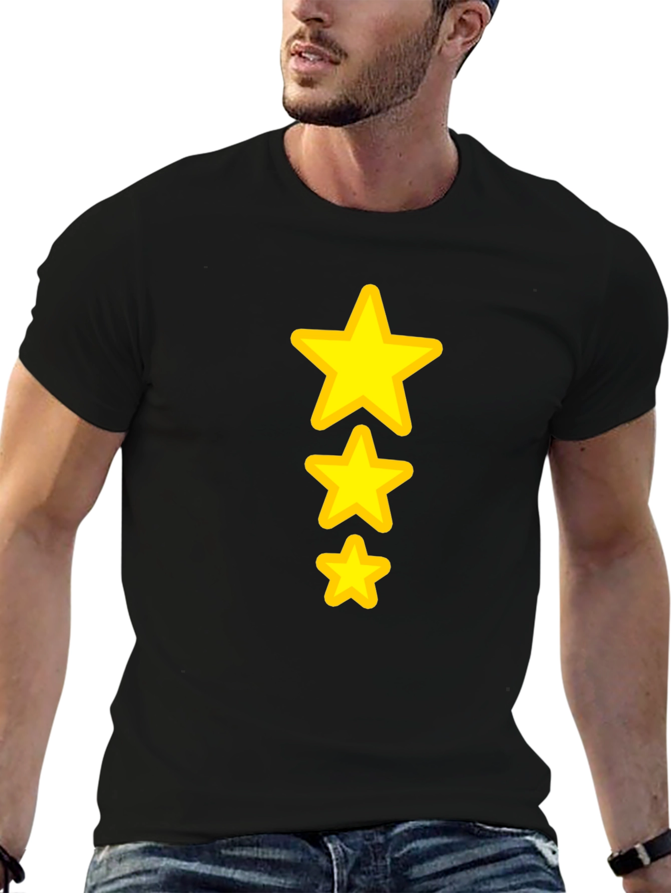 Black Tee with Three Yellow Stars