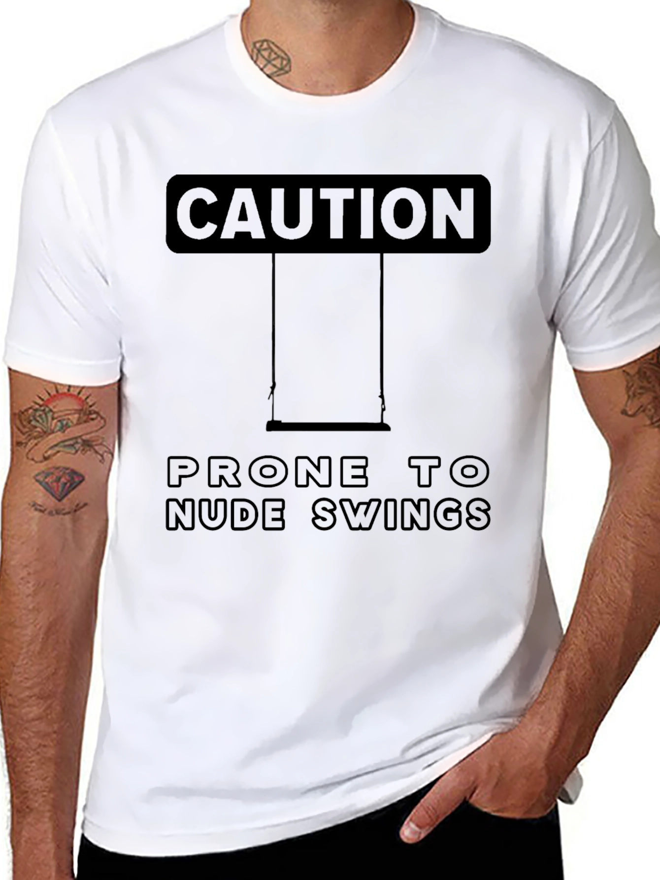 Caution Nude Swings Humor Tee