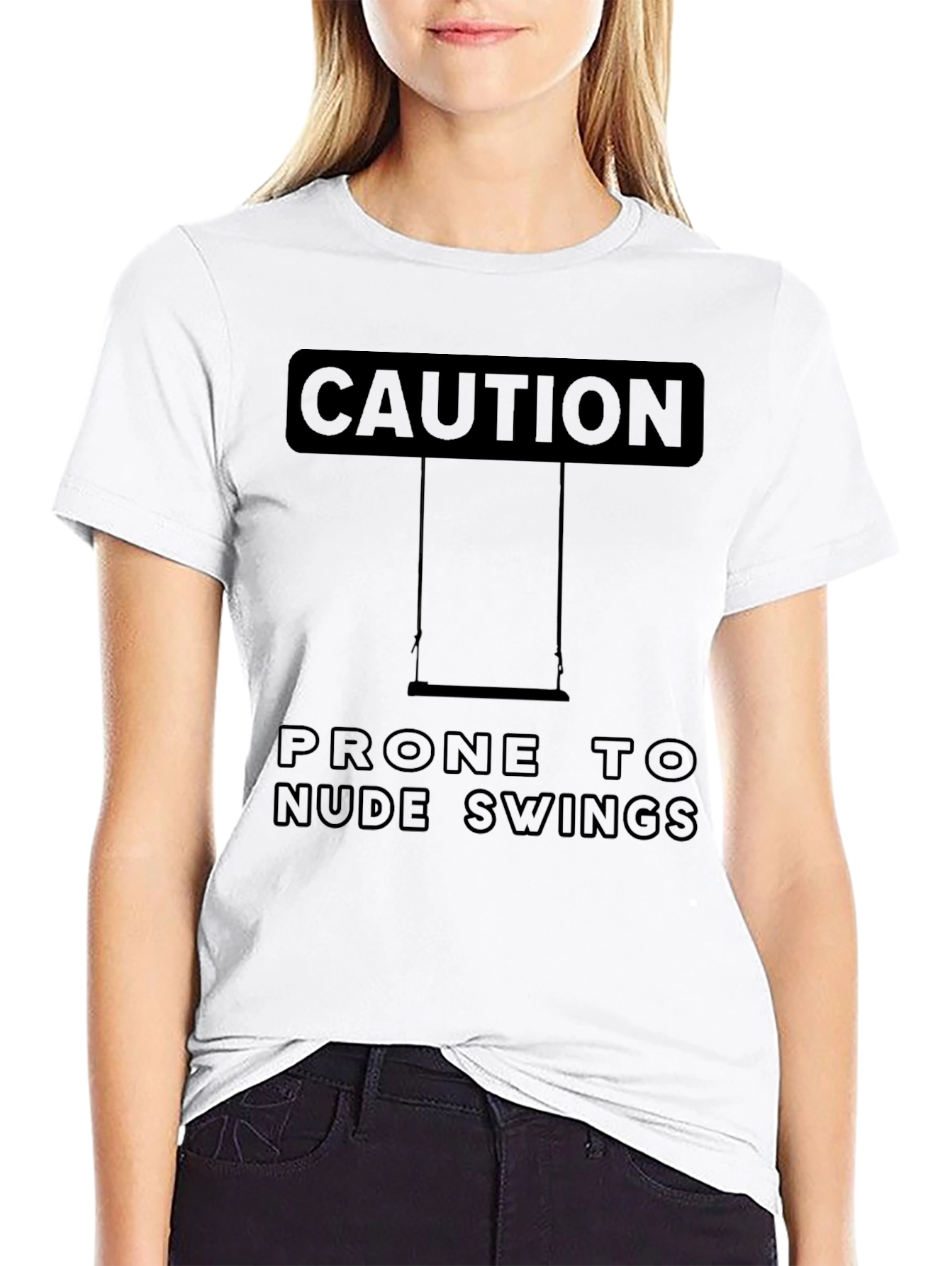 Caution Nude Swings Humor Tee