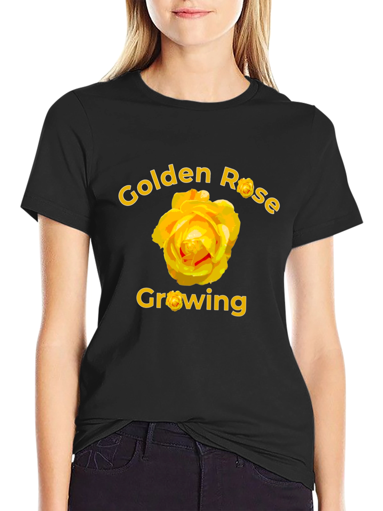 Golden Rose Growing Black T-Shirt