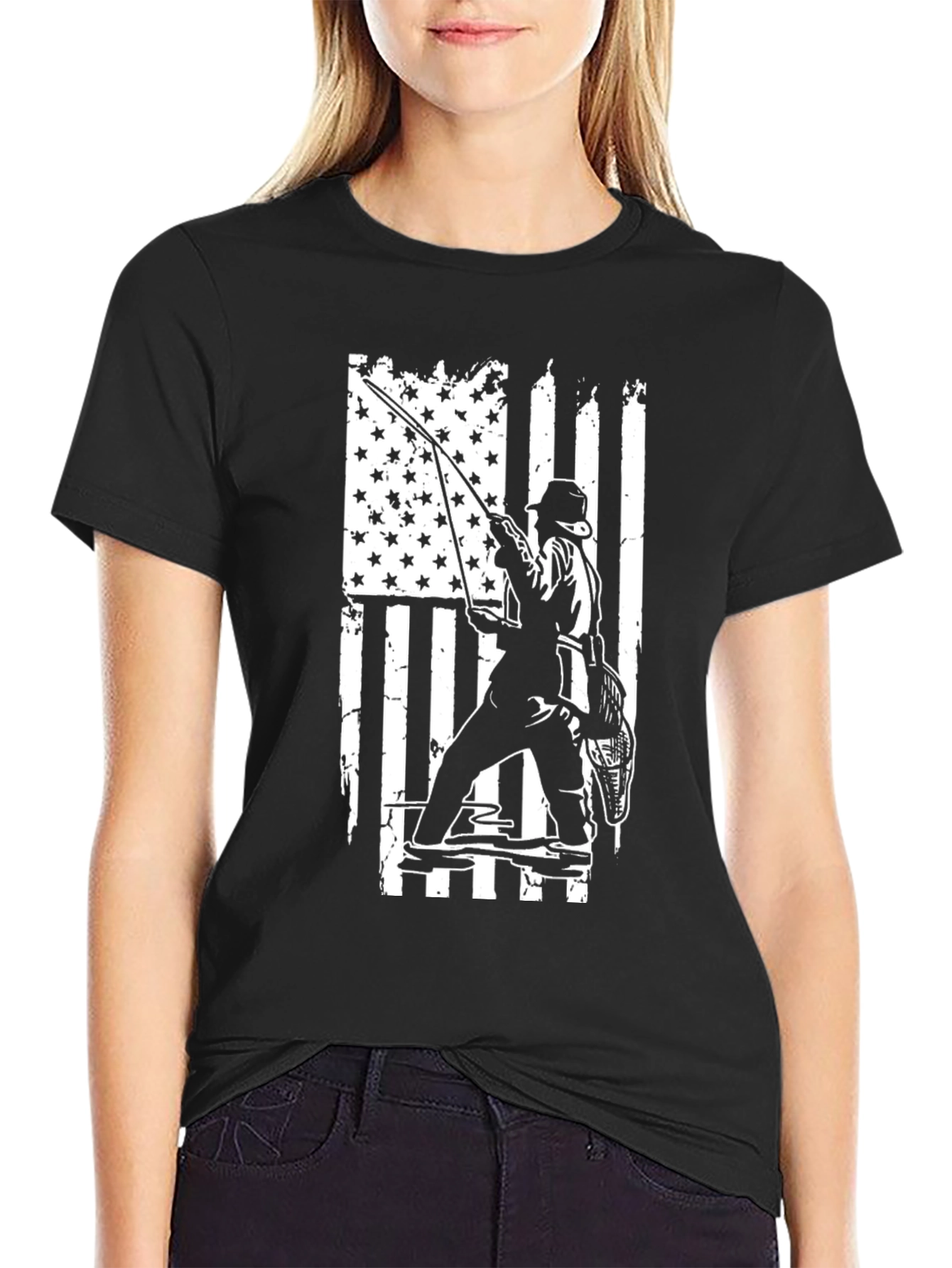 Fishing USA Flag Graphic Tee - Black