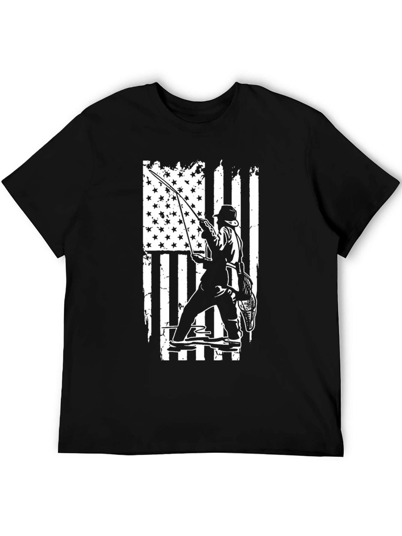 Fishing USA Flag Graphic Tee - Black