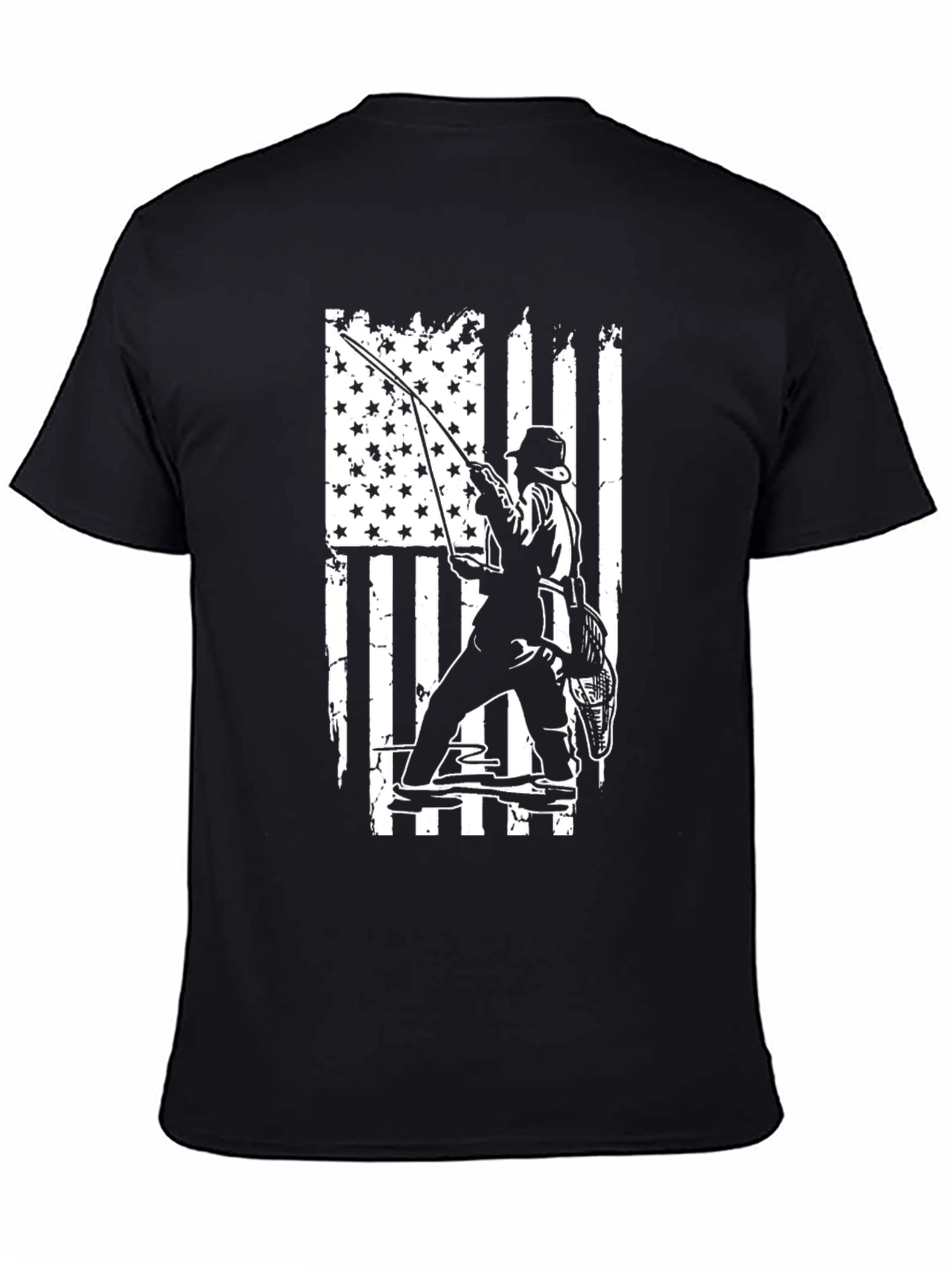 Fishing USA Flag Graphic Tee - Black