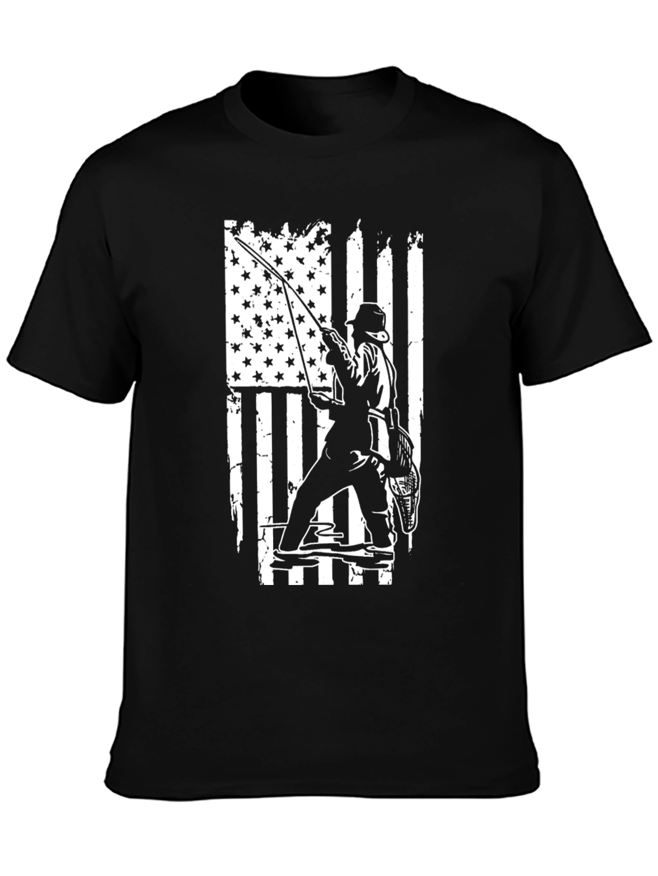 Fishing USA Flag Graphic Tee - Black