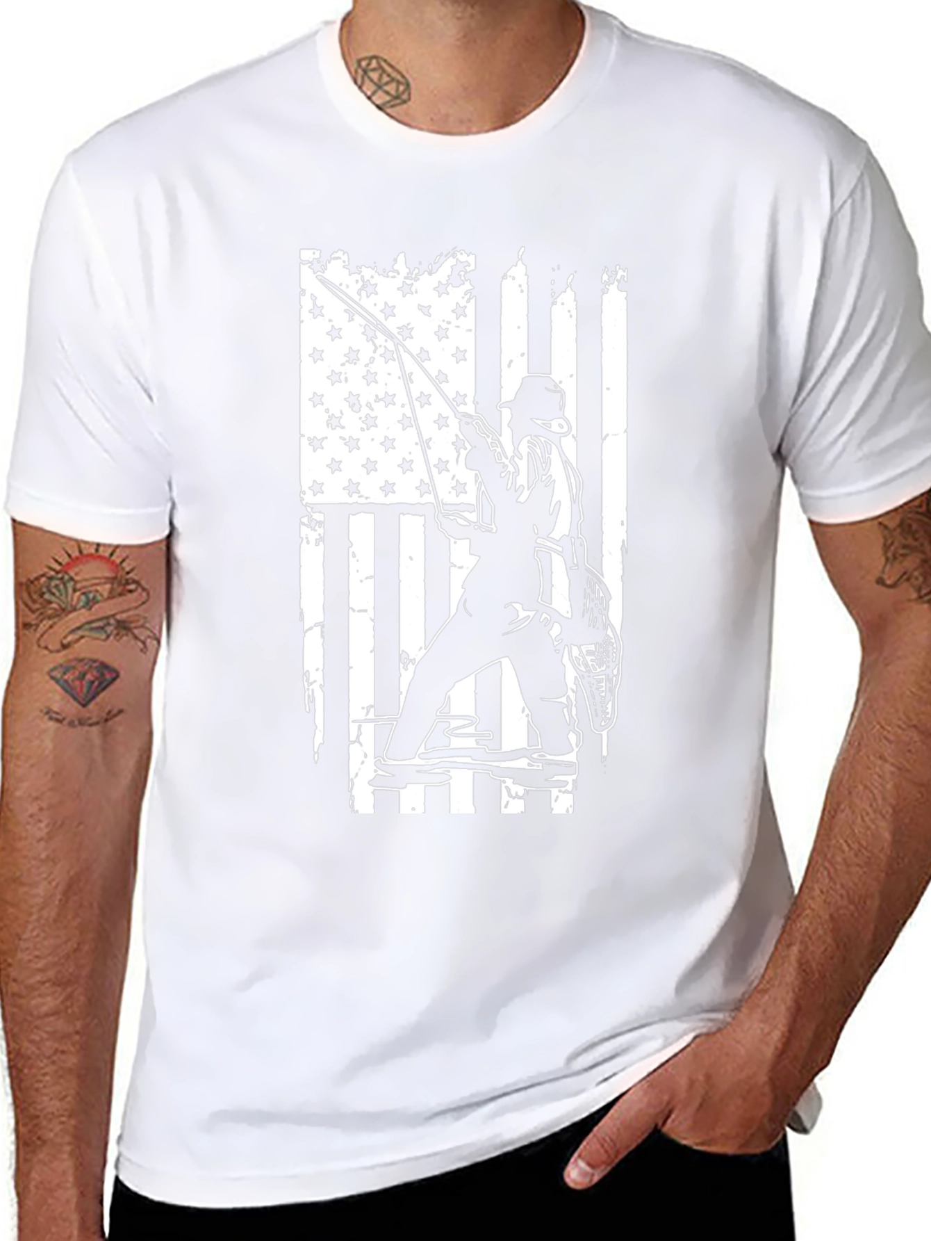 Fishing USA Flag Graphic Tee - Black