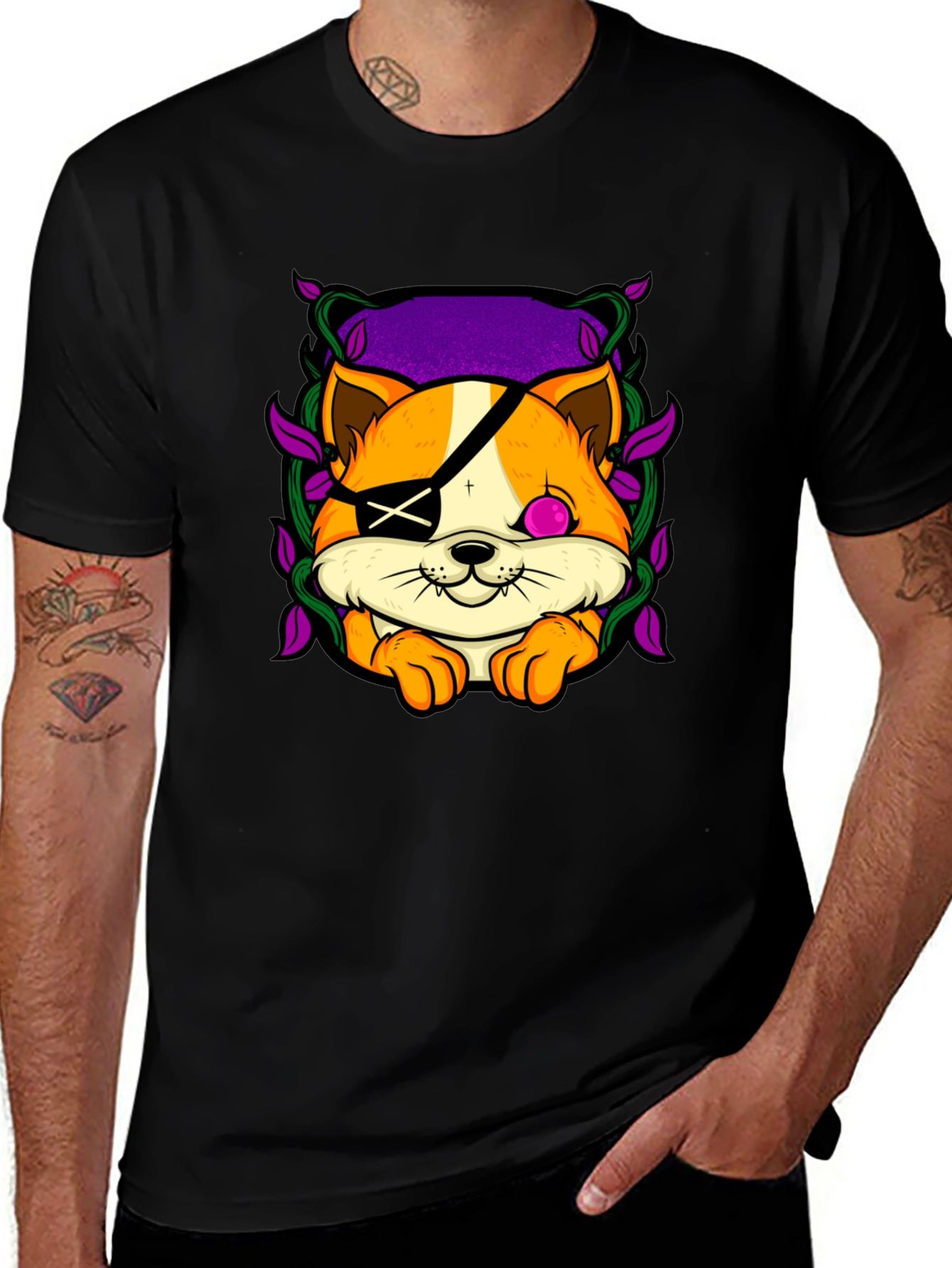 Pirate Cat Graphic T-Shirt - Unique Animal Tee