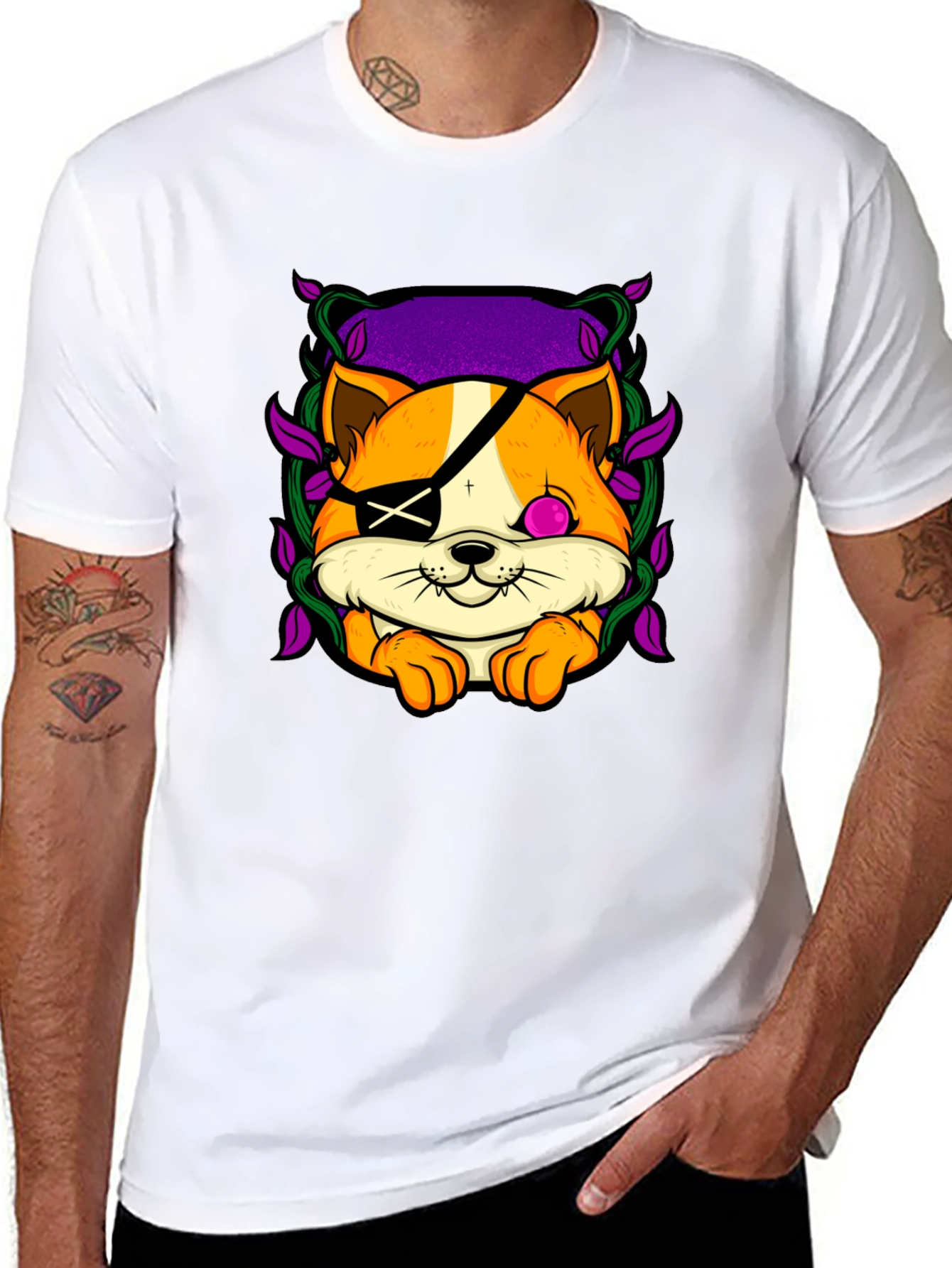 Pirate Cat Graphic T-Shirt - Unique Animal Tee