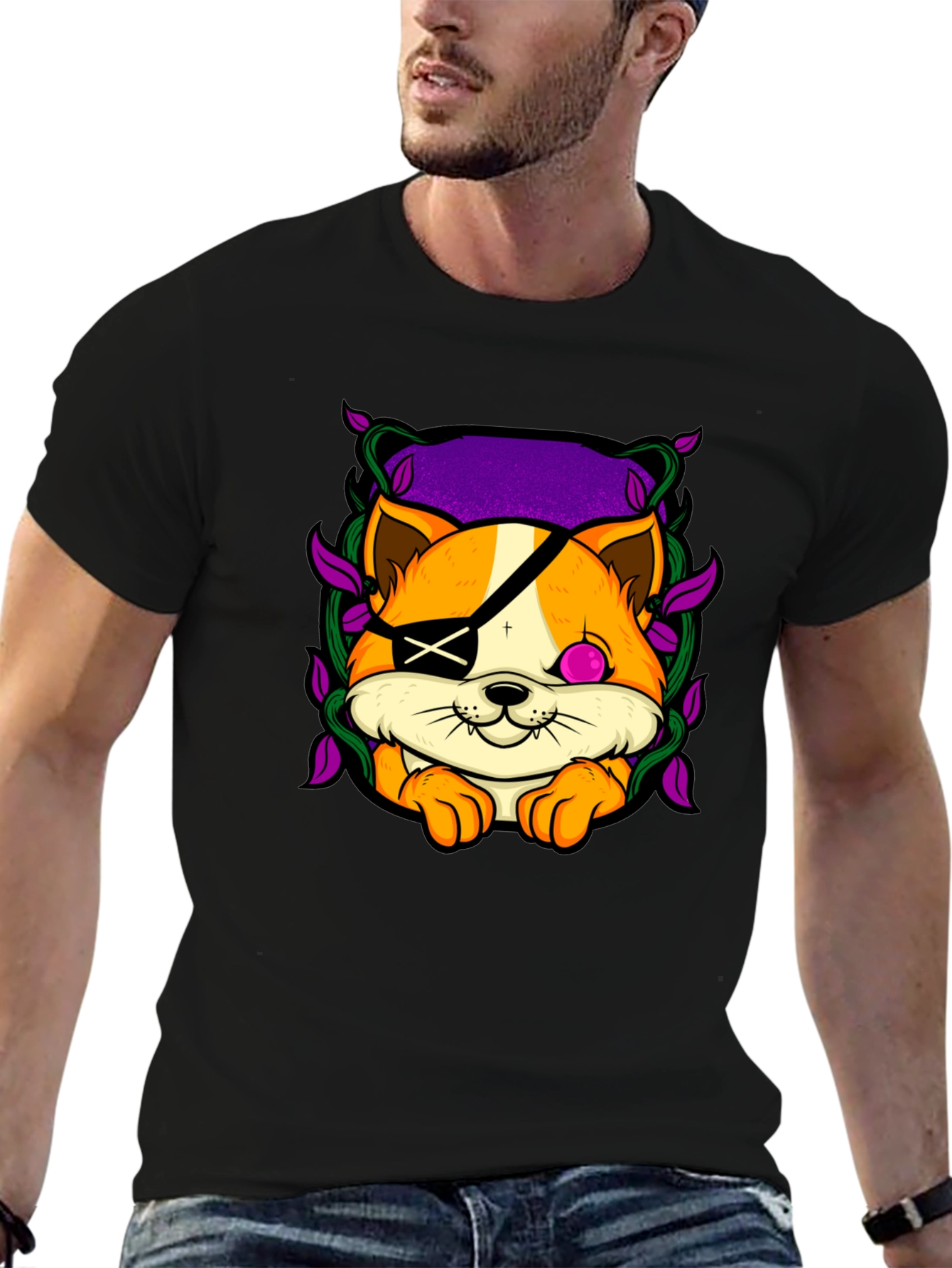 Pirate Cat Graphic T-Shirt - Unique Animal Tee