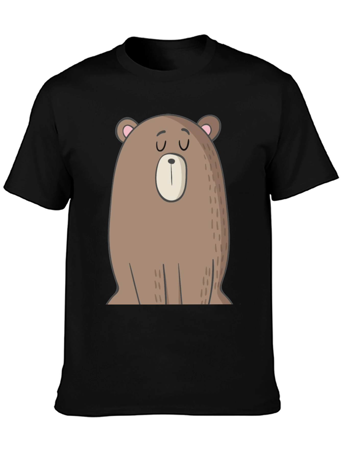 Cartoon Bear Graphic Tee - Casual Black T-Shirt