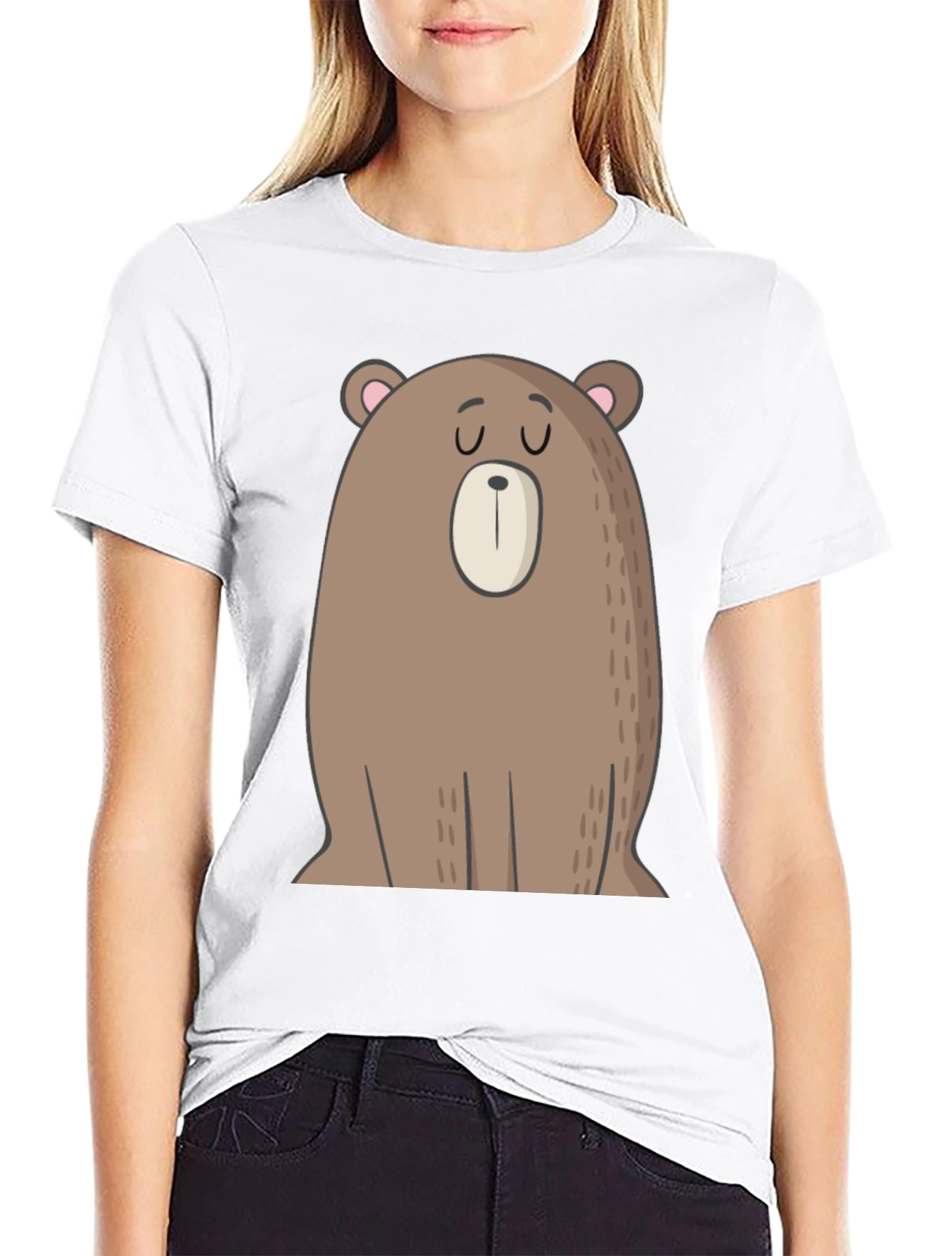 Cartoon Bear Graphic Tee - Casual Black T-Shirt