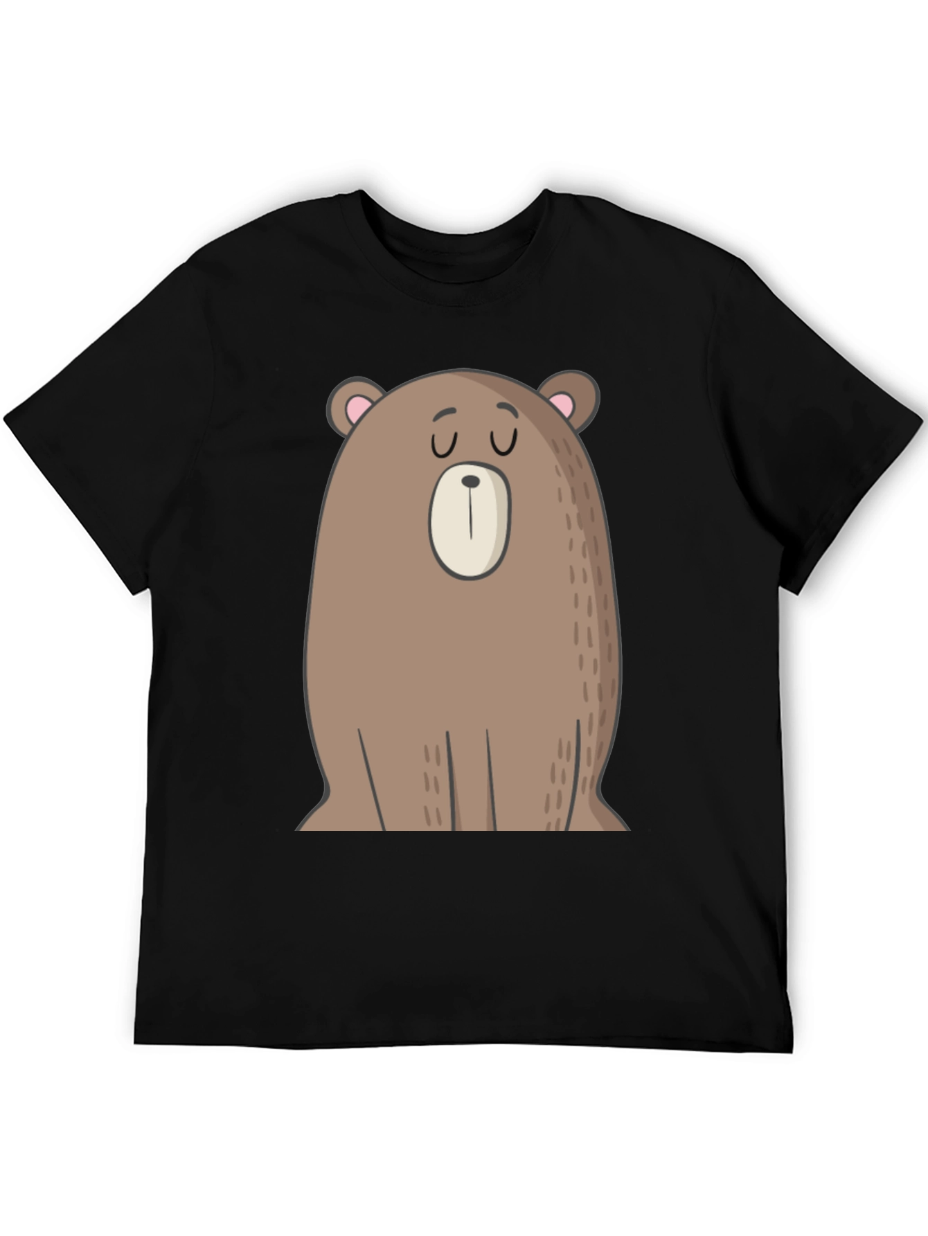 Cartoon Bear Graphic Tee - Casual Black T-Shirt