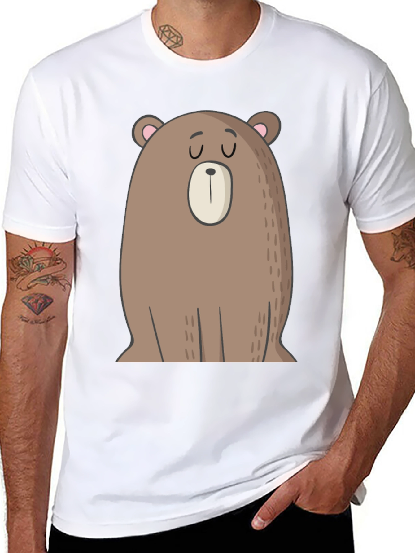 Cartoon Bear Graphic Tee - Casual Black T-Shirt