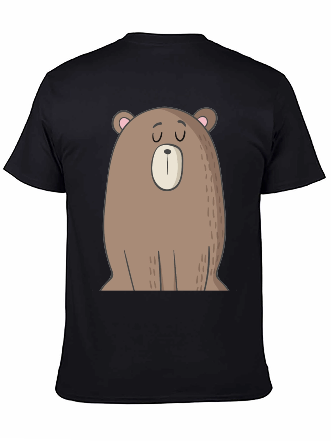 Cartoon Bear Graphic Tee - Casual Black T-Shirt