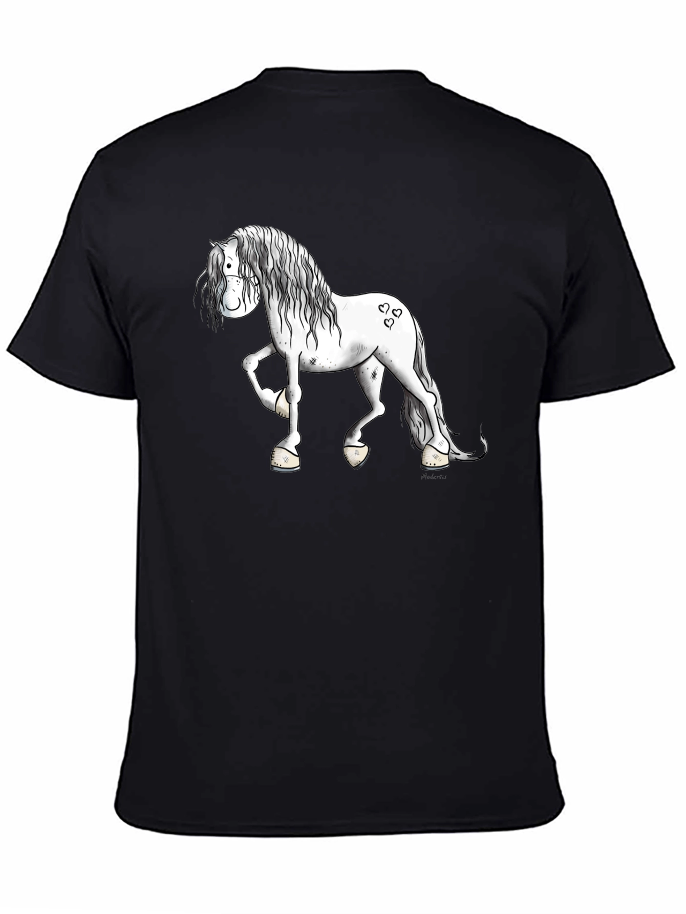 Cartoon Horse Graphic Print Black T-Shirt