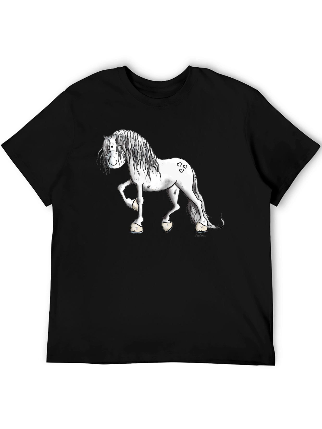 Cartoon Horse Graphic Print Black T-Shirt